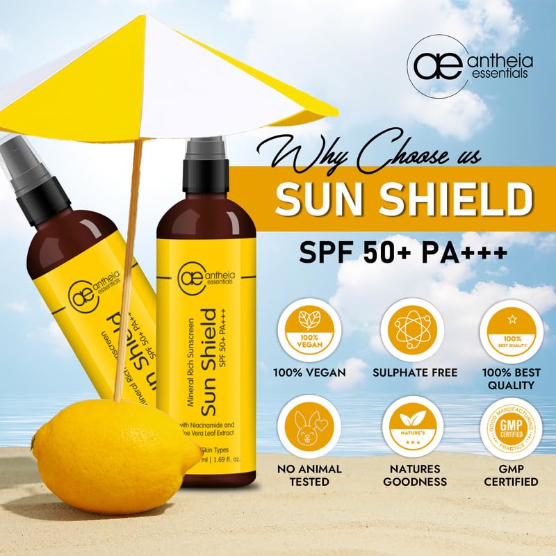 Antheia Essentials SPF 50 PA+++ Sunscreen for Women - Broad Spectrum Protection, No White Cast, Sensitive Skin Friendly with Dewy Finish - 50ml | Daily Face Moisturizer for Outdoor Activities, Beach & Travel