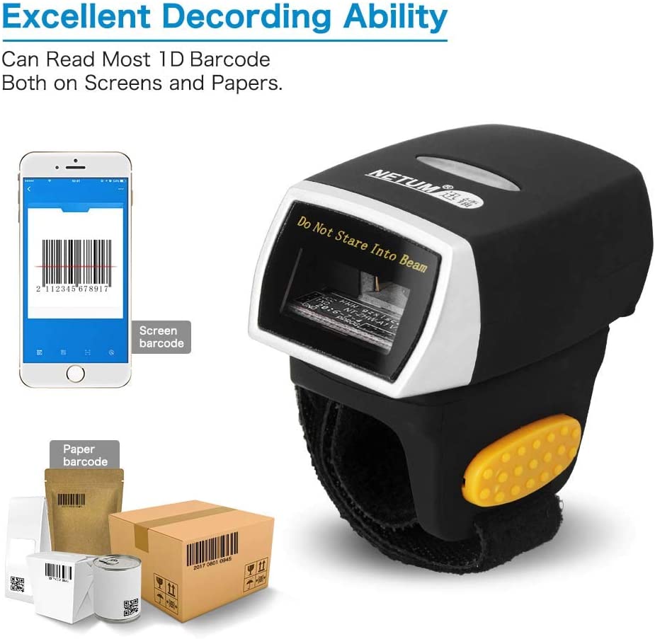 NT R3 1D Finger Barcode Scanner - Portable USB Handheld Barcode Reader for Retail, Warehouse & Inventory Management | Fast Scanning for POS, Shipping & Logistics