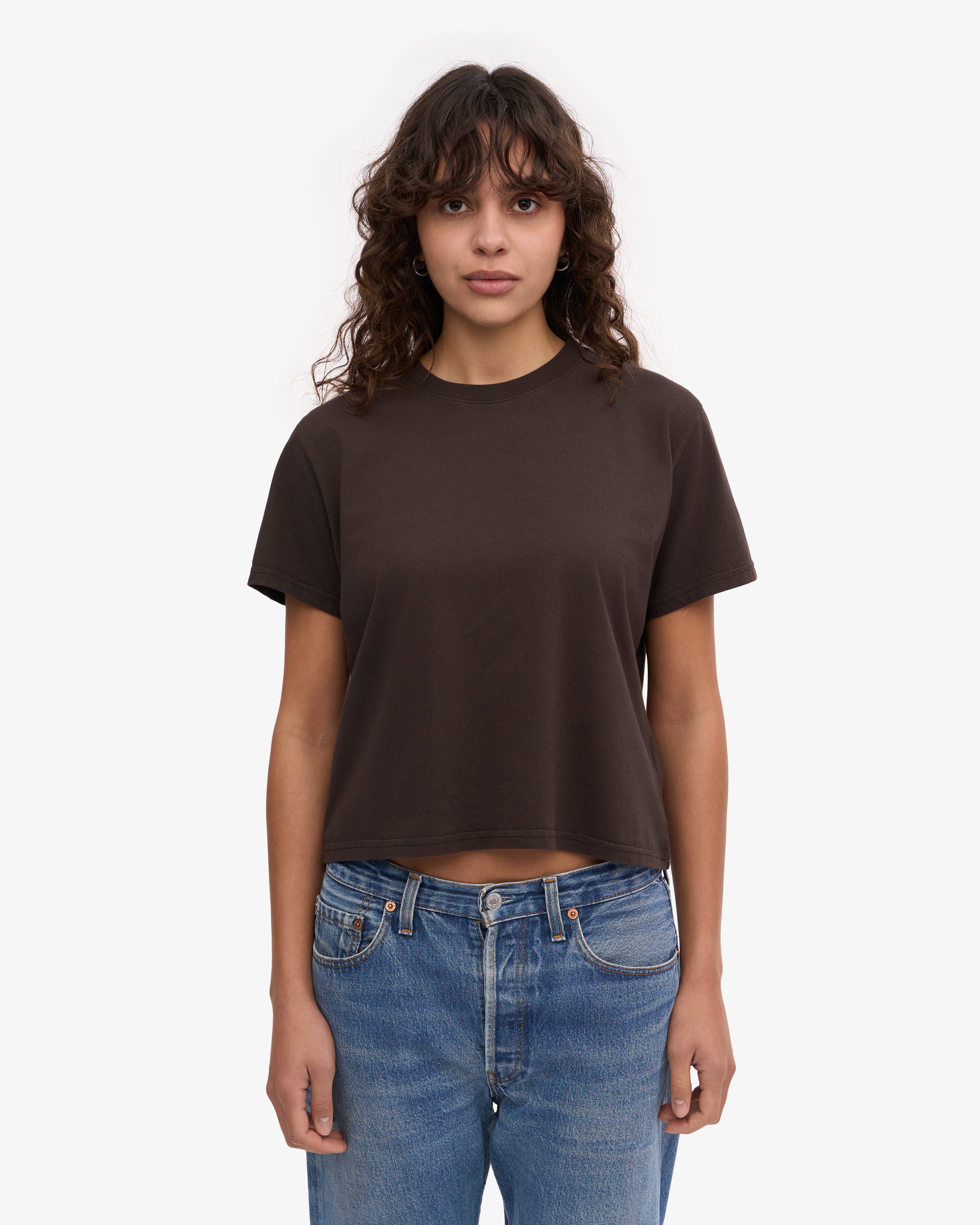 Organic Boxy Crop Tee - Coffee Brown | Women's Casual Short Sleeve T-Shirt | Perfect for Yoga, Beach & Everyday Wear