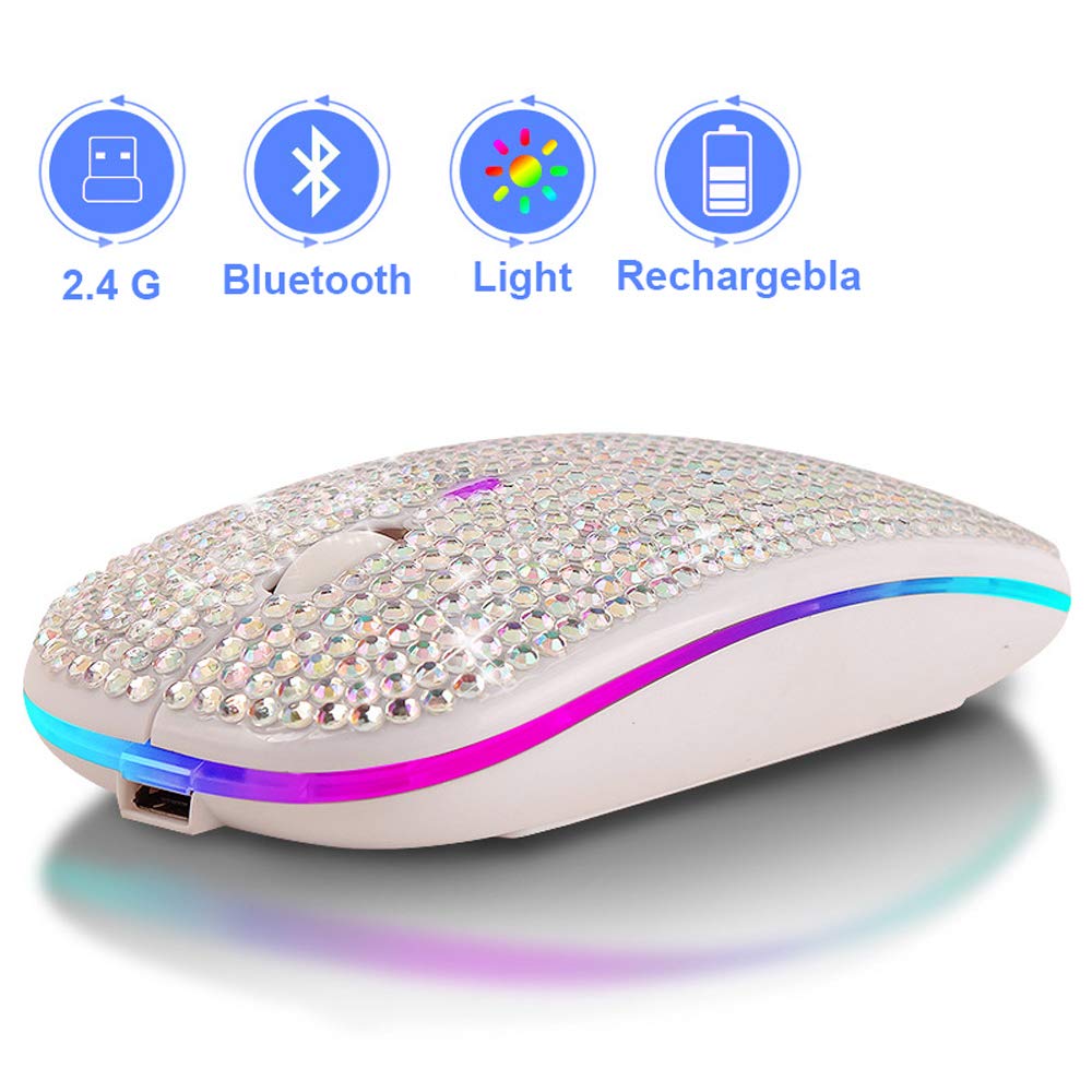 Wireless Bluetooth Mouse with USB Receiver - 2.4GHz Rechargeable Slim Mouse for Laptop, PC, MacBook, Notebook (White) | Perfect Gift for Women, Office & Home Use