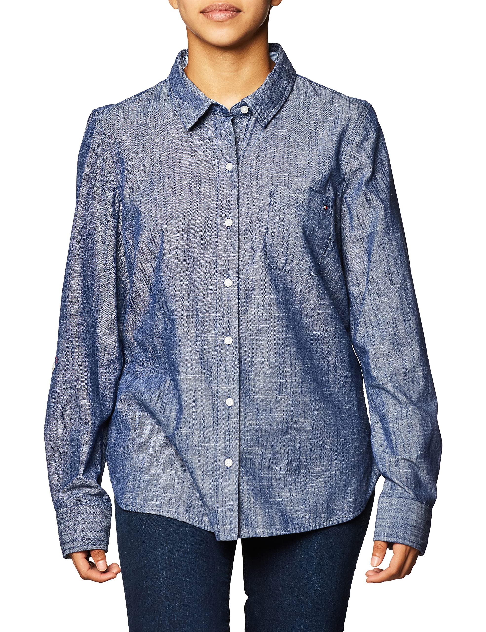 Tommy Hilfiger Women's Classic Long Sleeve Roll Tab Button Down Shirt - Standard & Plus Size - Office Wear, Casual Outfits & Business Attire