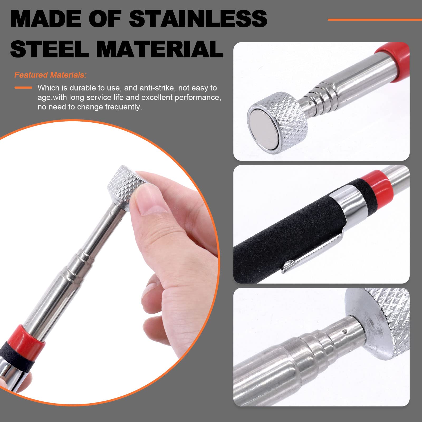 Tanstic 4-Piece Round Magnetic Tray Set with Telescopic Pickup Tool - 3