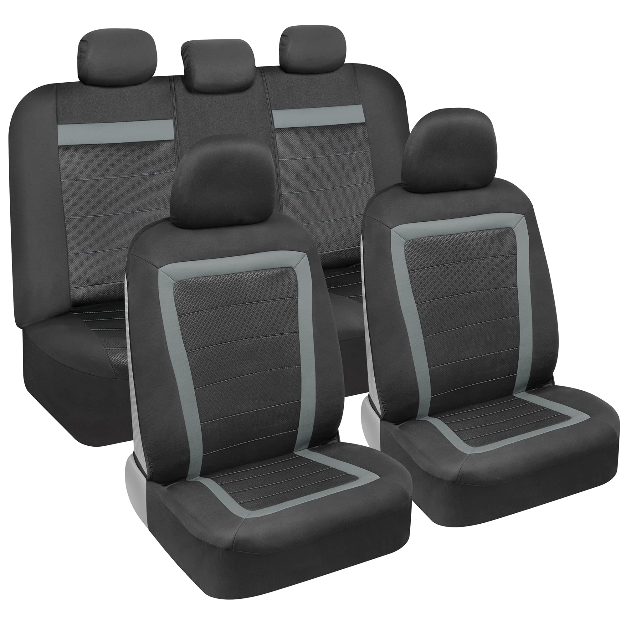 BDK carXS FreshMesh Car Seat Covers Full Set - Breathable Mesh Front Seat Covers with Split Bench Back Seat Protector, Universal Fit for Cars Trucks Vans & SUVs - Perfect for Road Trips, Commuting & Pet Protection