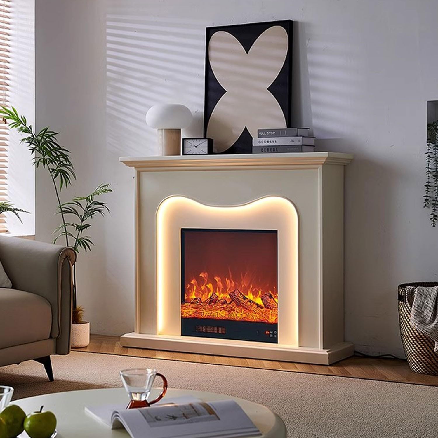 SchAan Electric Fireplace with Mantel - Wall Mounted Fireplace with French LED Lights & Heating - Perfect for Living Room, Bedroom & Office Decor