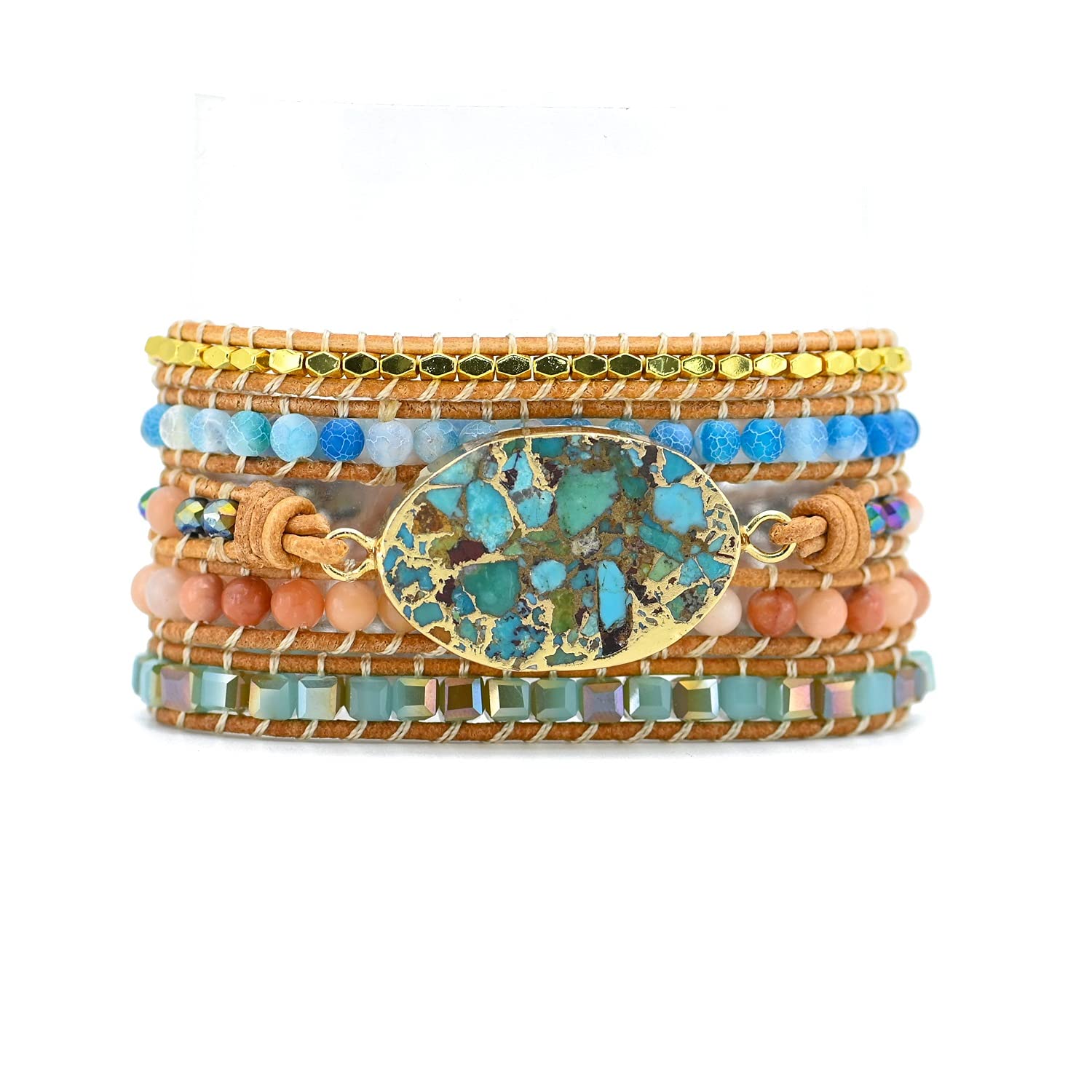 Handmade Jasper Turquoise Amethyst Boho Wrap Bracelets for Women - Healing Natural Stone Beads Crystal Bohemian Jewelry for Women & Girls | Perfect for Yoga, Meditation, Festival & Boho Fashion Accessories
