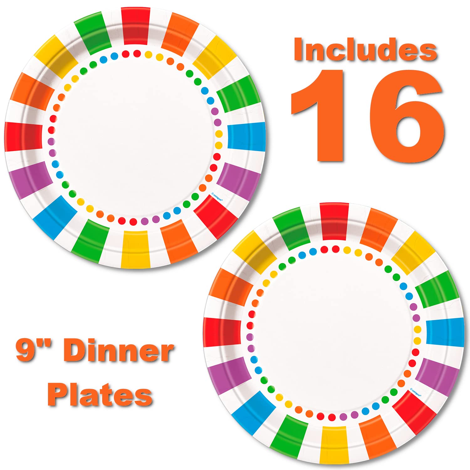 Lobyn 32-Piece Rainbow Birthday Party Paper Plates & Napkins Set - 9 Inch Disposable Luncheon Plates for Kids Birthday, Baby Shower, and Themed Celebrations