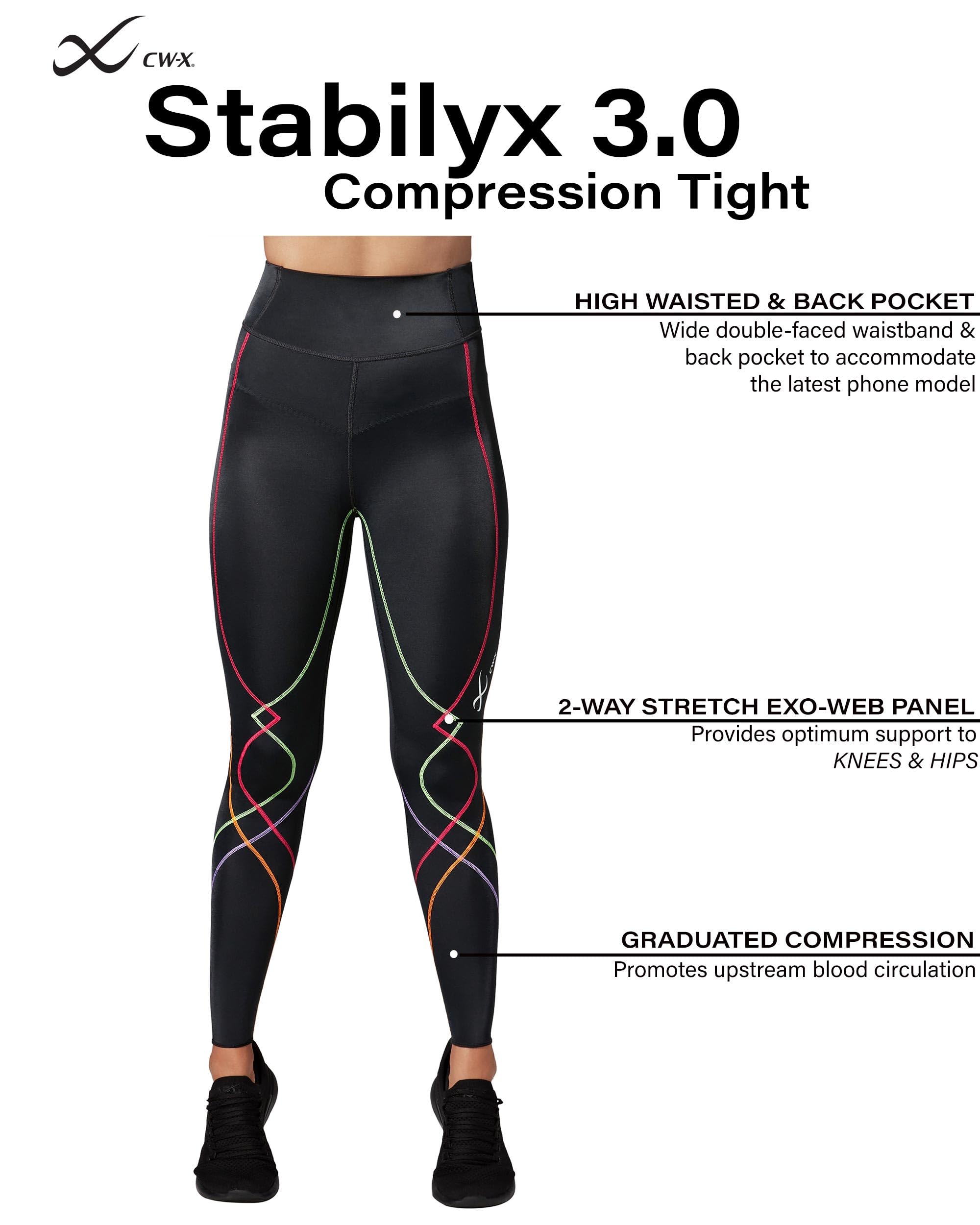 CW-X Women's Stabilyx 3.0 Joint Support 3/4 Capri Compression Tight - High-Rise Running Leggings with Back Phone Pocket for Women - Perfect for Running, Yoga & Workout Support