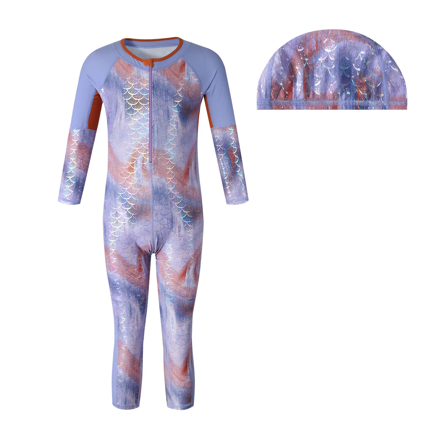Vivobiniya Girls Long Sleeve Mermaid Swimsuit - Fish Scale Print One Piece Bathing Suit for Teens | Beach, Pool, Water Park & Summer Vacation Wear