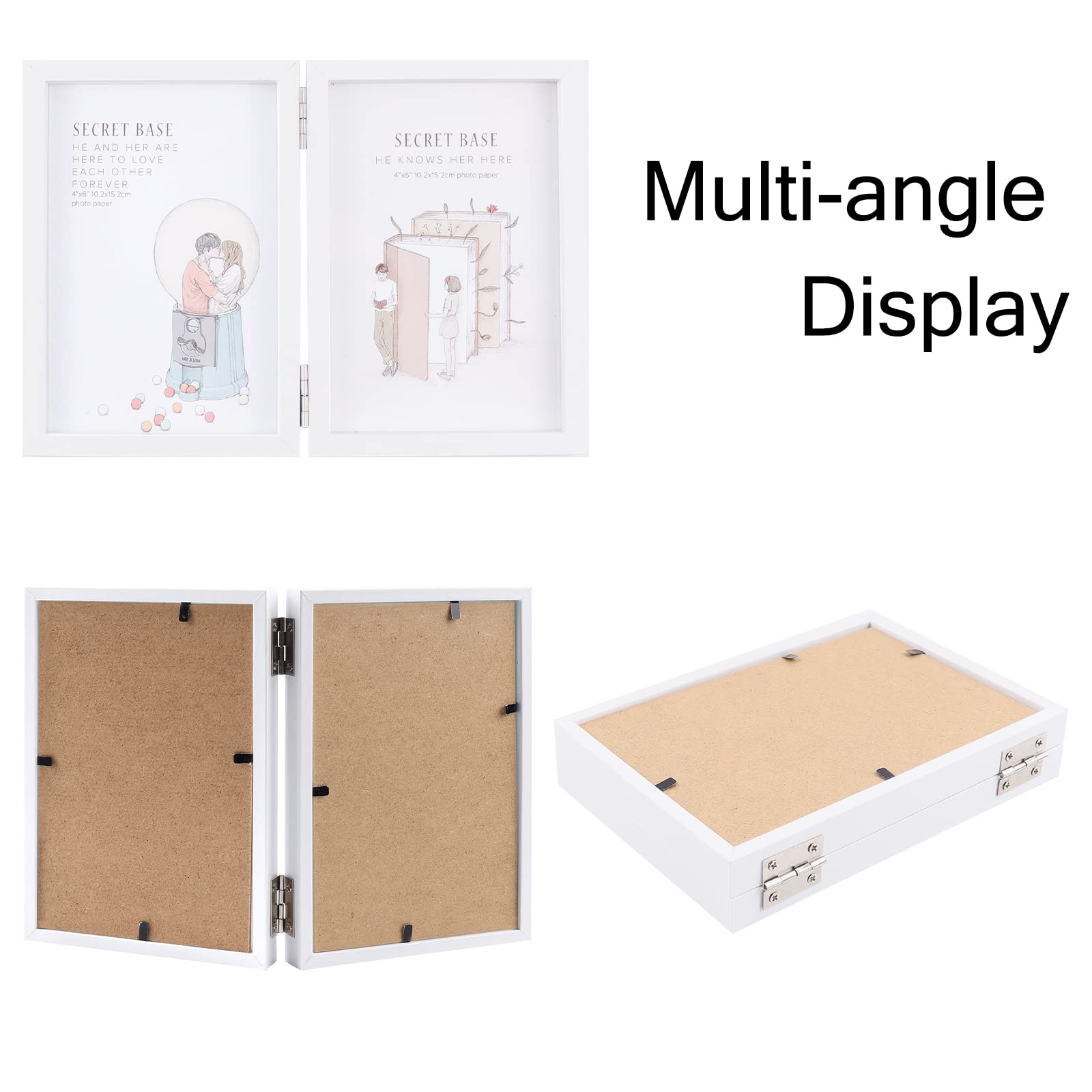 AVEAX Double 4x6 Picture Frame - Hinged Folding Photo Frame with Glass Front - Vertical Desktop Display for Family Photos, Wedding Pictures & Home Decor - White