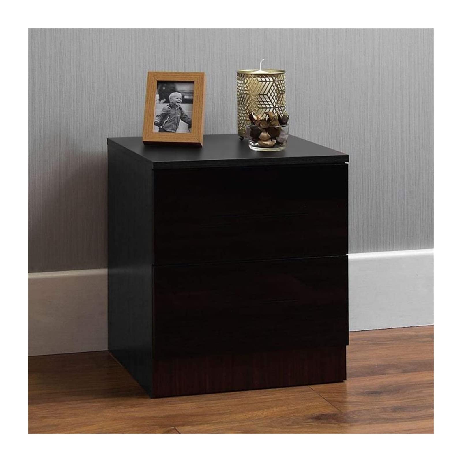 Modern Nightstand with 2 Drawers - Bedside Table Organizer, Bedroom Furniture, Black Wooden Side Table for Bedroom, Living Room & Office - Perfect for Storage & Decor
