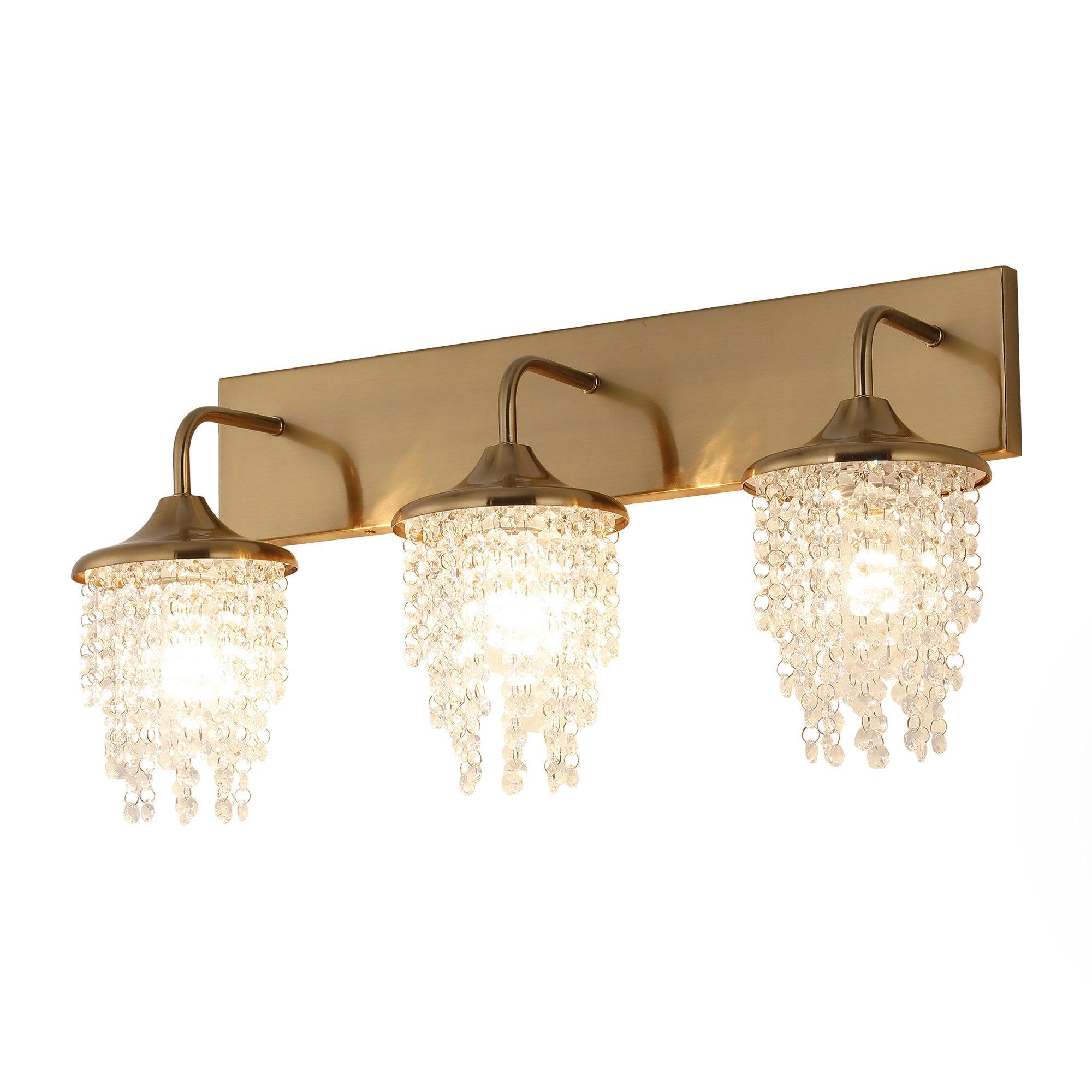 Modern 3-Light Golden Wall Sconce with Crystal Accents - Elegant Lighting Fixture for Living Room, Bedroom, or Hallway Decor