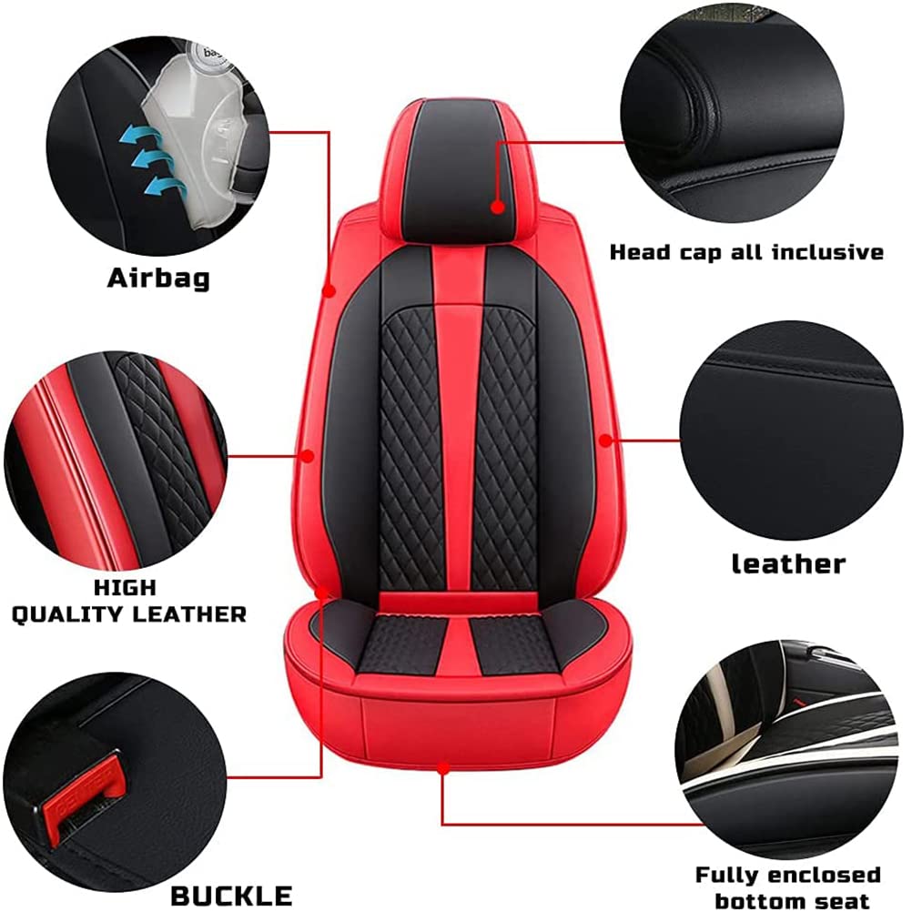 Premium PU Leather Front Seat Covers for Ford Mustang 2004-2021 - Black & Red Custom Fit Car Seat Protectors | Comfortable, Stylish & Durable Interior Upgrade for Daily Driving & Road Trips