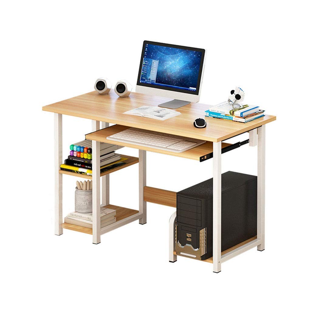 ZANZAN Large Wooden Computer Desk with Storage Shelf - Professional Gaming & Home Office Desk, Folding Design, Maple Cherry Finish - Perfect for Work, Gaming & Study Spaces