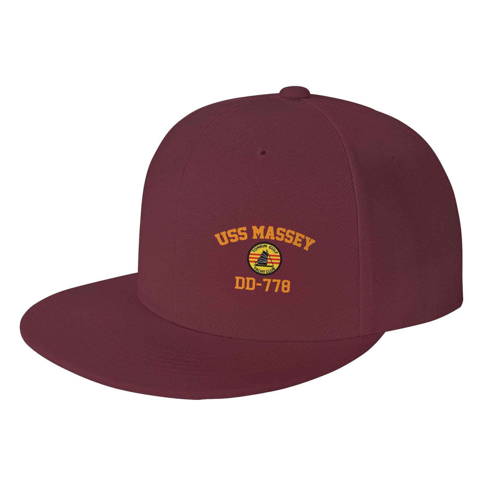 USS Massey DD-778 Snapback Hat for Men - Adjustable Flat Bill Baseball Cap - Black Trucker Dad Hat for Military Enthusiasts & Navy Veterans - Perfect for Outdoor Activities, Casual Wear & Patriotic Events