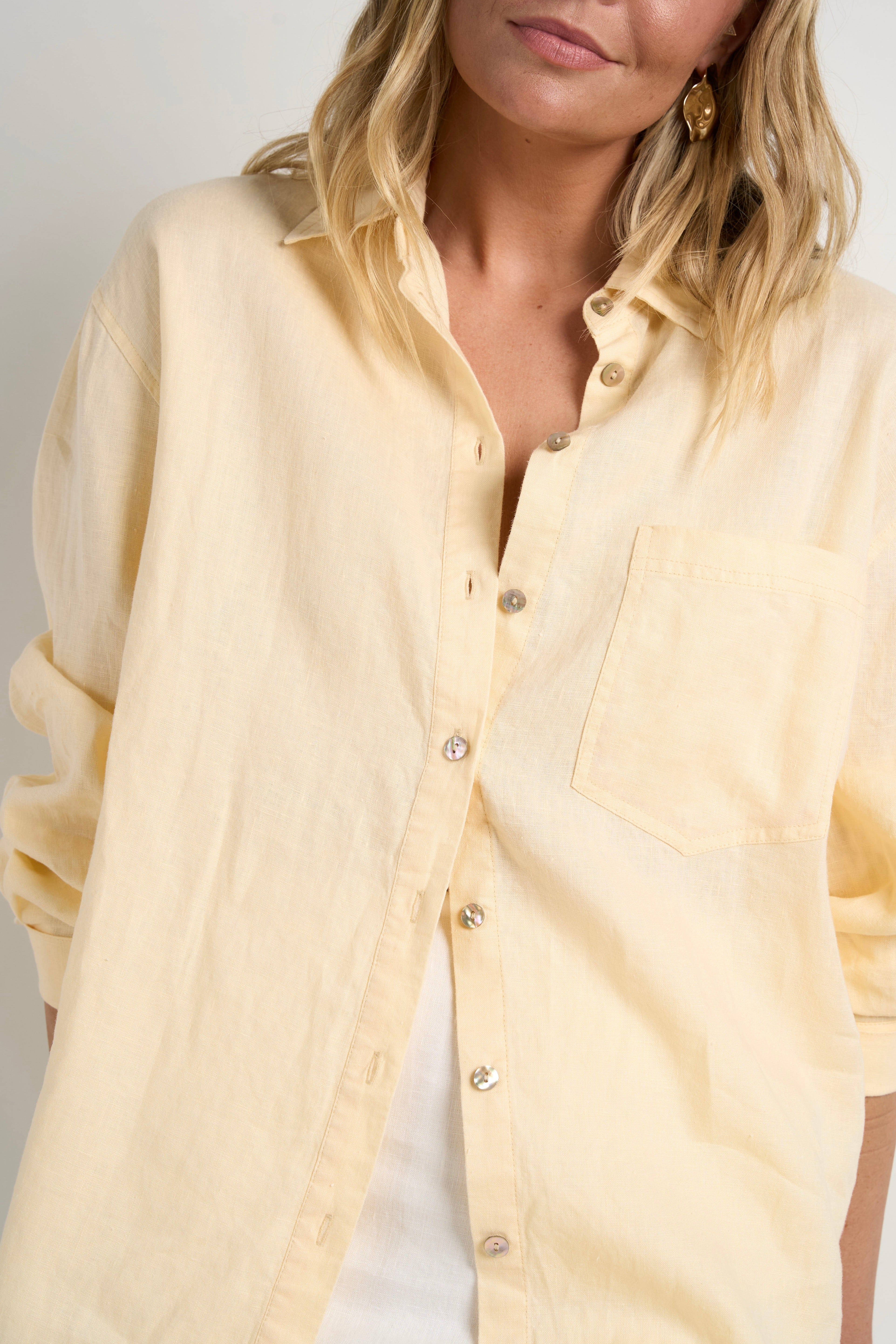 Optimum Lemon Linen Oversized Shirt for Women - Breathable Summer Loose Fit Button Down Top for Casual Wear, Beach Cover-Up & Boho Outfits