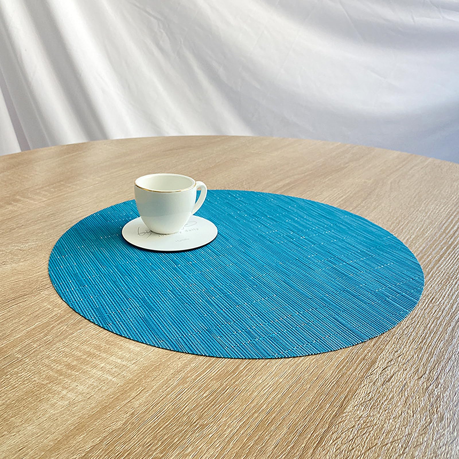 Round Woven Placemats Set of 6 - 13.8 Inch Washable Non-Slip Table Mats for Dining, Christmas Decor, Wedding & Party - Blue Home Decor Accessories