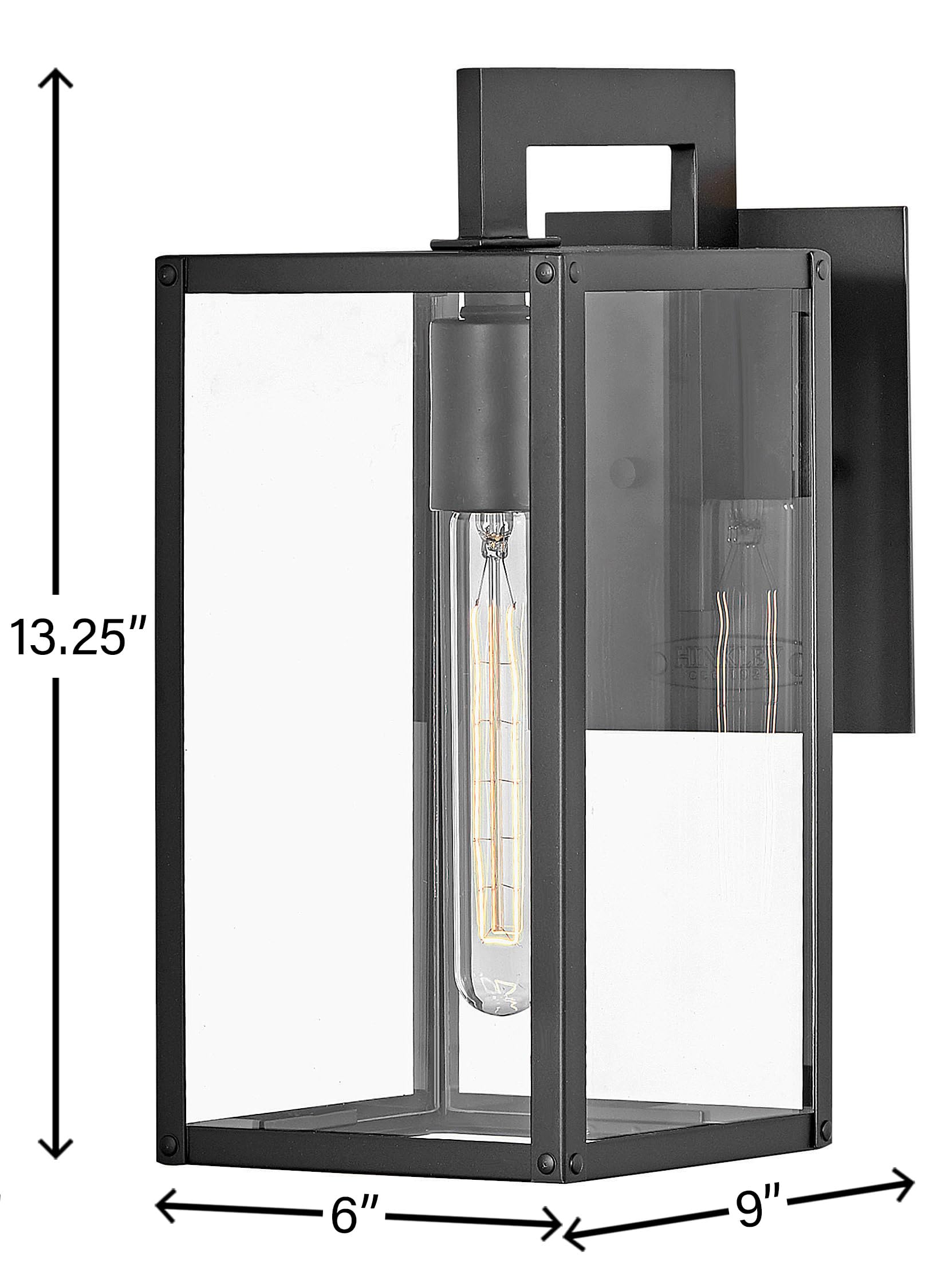 Hinkley Max 2590BK Small Outdoor Wall Mount Lantern - Hand-Welded Aluminum Frame, Clear Glass Panels, Contemporary Industrial Style Black - Perfect for Porch, Patio, and Entryway Lighting