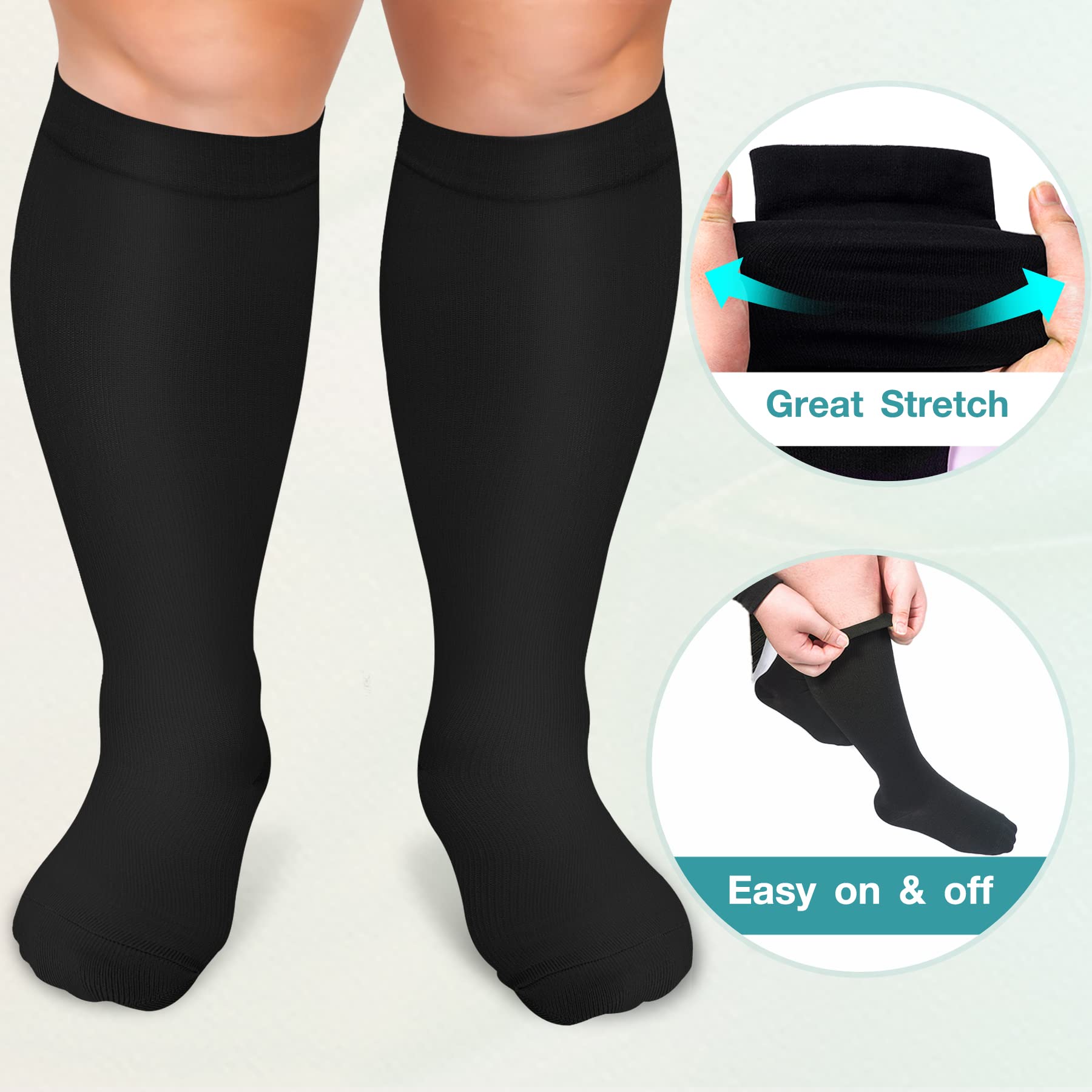 Iseasoo Plus Size Compression Socks for Men & Women - 3 Pairs Wide Calf Support Stockings for Improved Circulation, Nurses, Running & Travel - Ideal for Workouts, Long Shifts & Airplane Flights