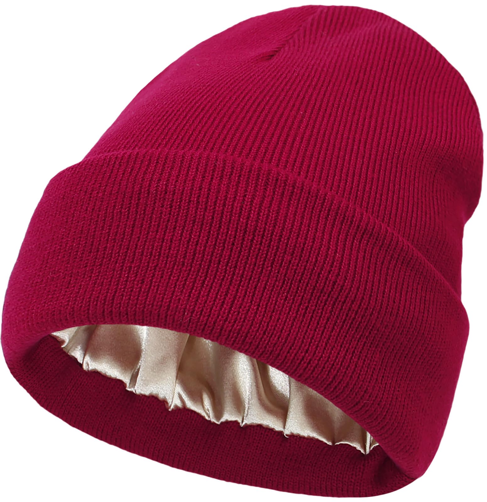 Malaxlx Women's Knit Beanie Hat - Satin Lined Winter Hat for Women & Men - Soft Warm Slouchy Cuffed Skull Cap - Perfect for Skiing, Snowboarding & Cold Weather Activities