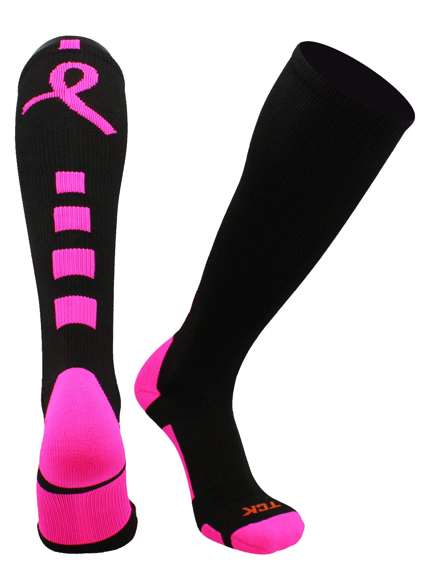 TCK Baseline Pink Ribbon Breast Cancer Awareness Socks - Over The Calf Athletic Socks for Men, Women, Boys & Girls - Perfect for Football, Baseball, Softball Games & Sports Support