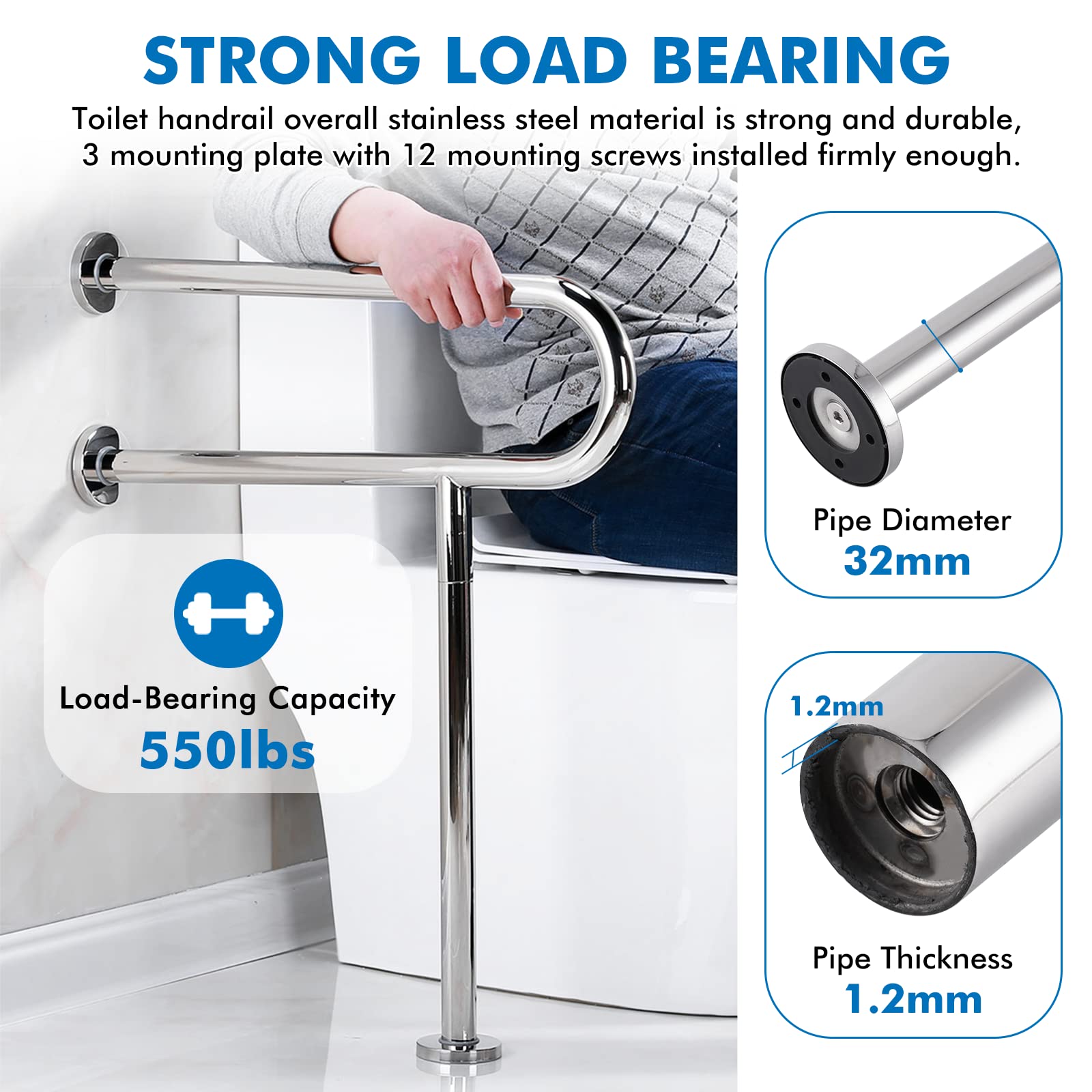YUCHENGTECH 24IN Stainless Steel Handicap Grab Bar - ADA Compliant Bathroom Safety Rail for Toilet & Shower - Wall Mounted Support Bar for Elderly, Disabled & Pregnant Women (Ideal for Home, Hospital & Assisted Living Facilities)
