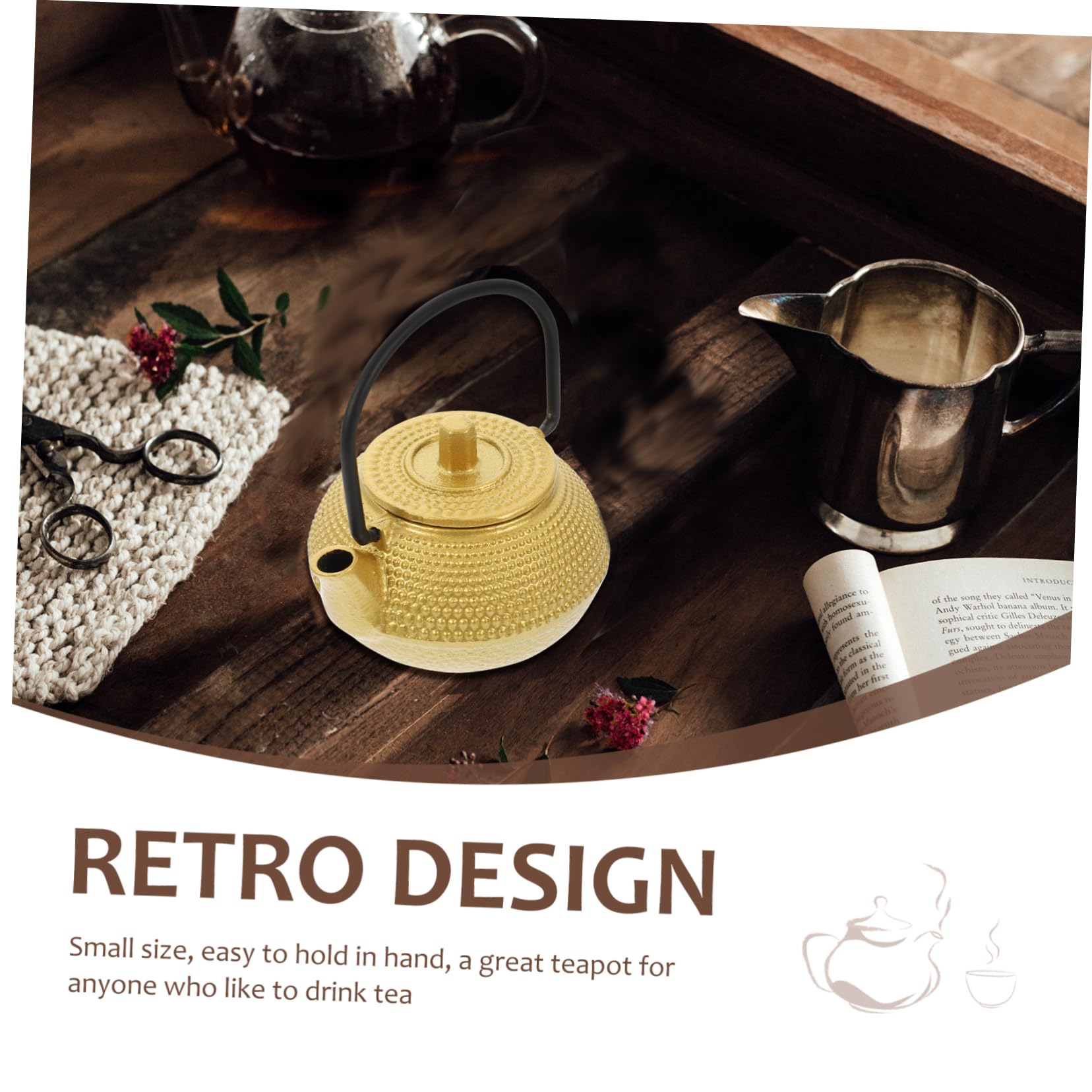 YARDWE Cast Iron Teapot Set - Japanese Tetsubin Style Mini Tea Kettle with Handle for Loose Leaf Tea Brewing | Antique Design Small Teapot for Home, Office & Dollhouse Decor | Perfect for Tea Ceremonies, Gift Giving & Cozy Afternoon Tea