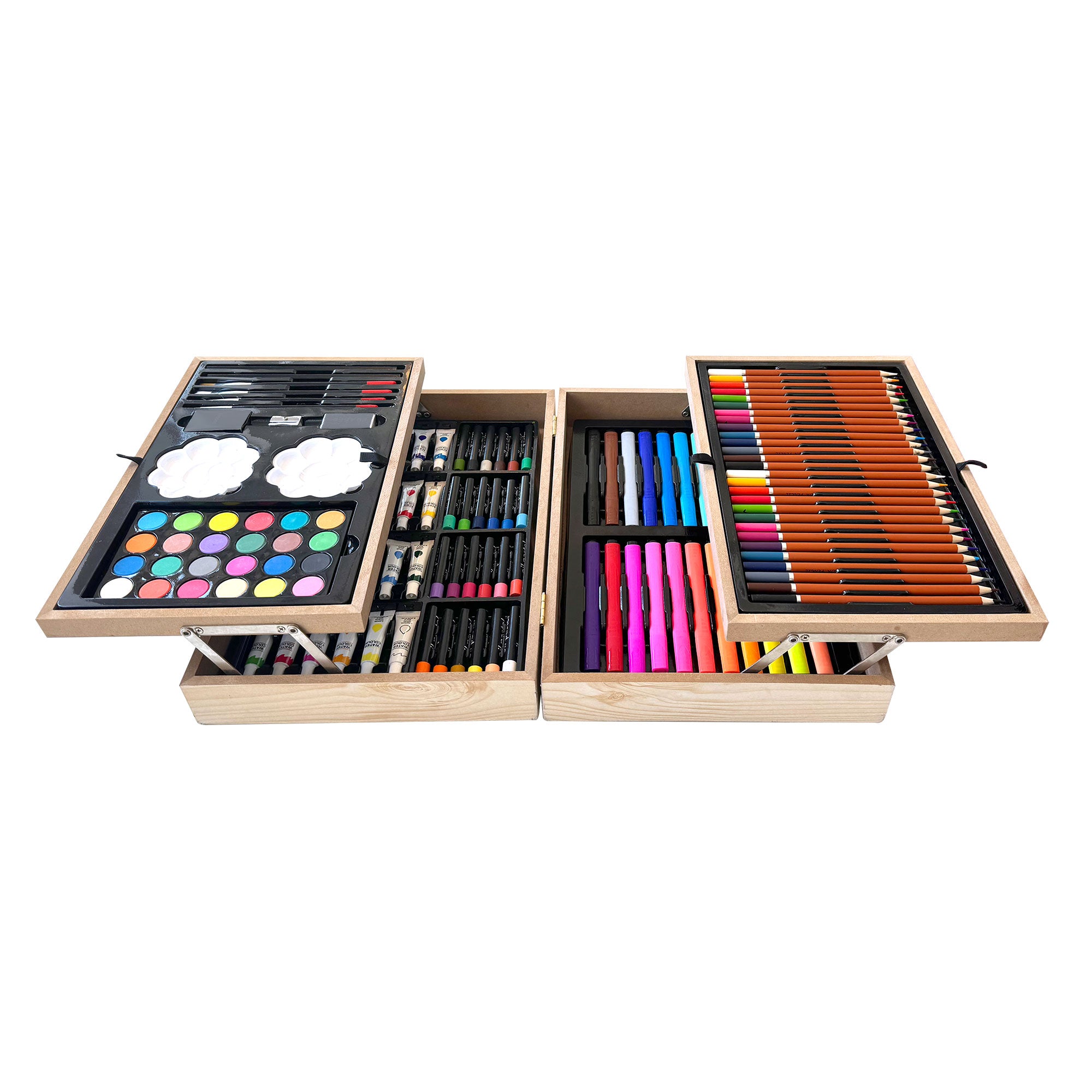 135-Piece Artist Wooden Case - Premium Wooden Art Supply Storage Box for Pencils, Brushes & Sketching Tools - Perfect for Artists, Students & Crafters