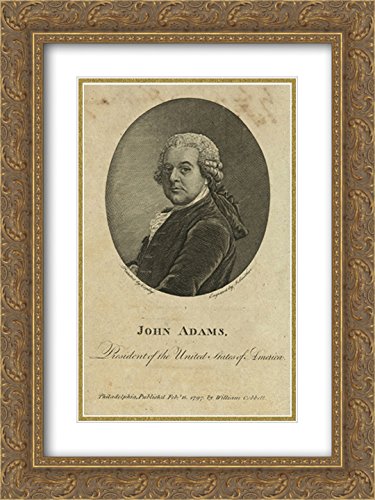 John Adams President of The United States 20x22 Double Matted Gold Ornate Framed Art Print - Vintage American History Wall Decor for Home Office & Study Room
