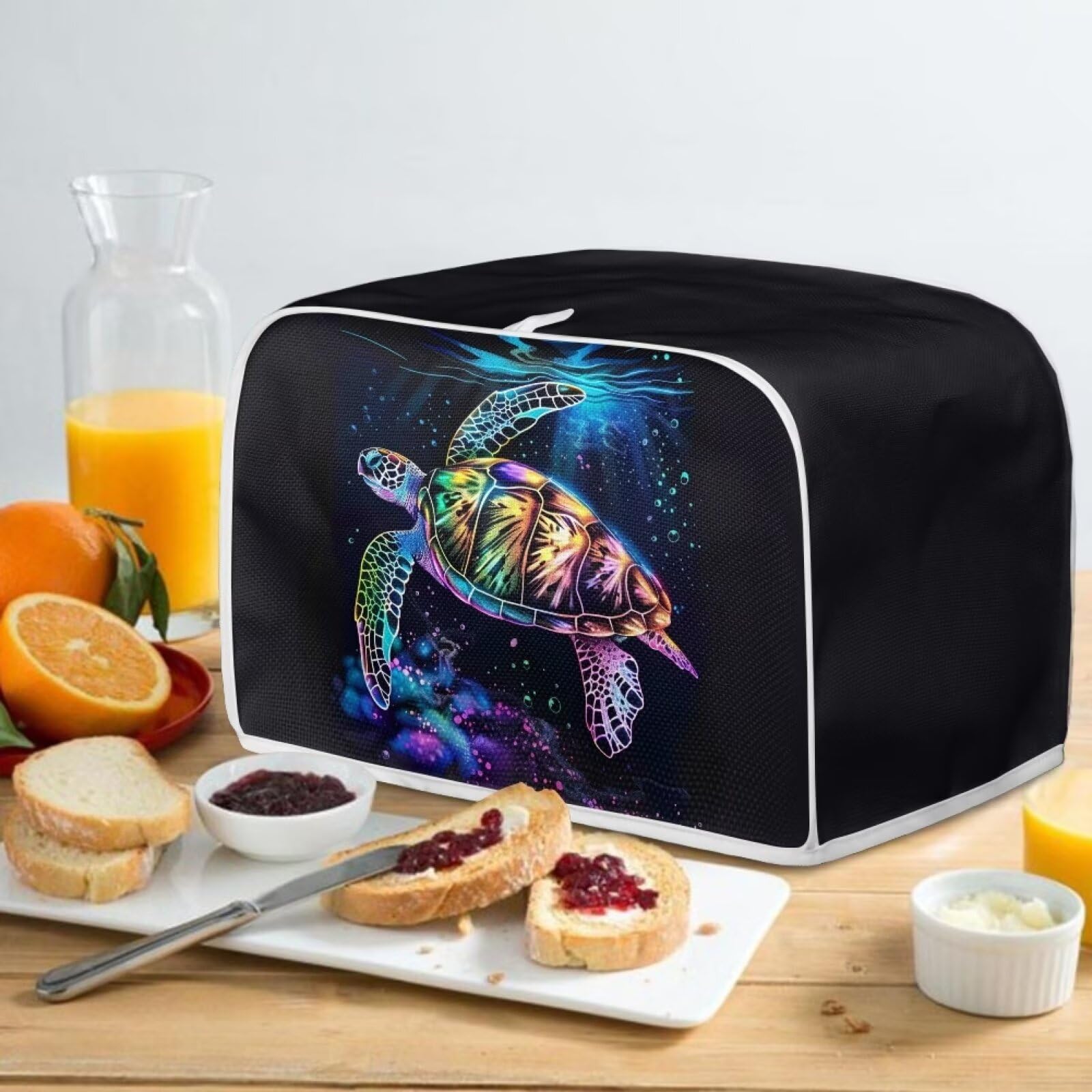 Neon Sea Turtle Toaster Cover - 2 Slice Small Appliance Dust Protector | Machine Washable Kitchen Toaster Cover | Fingerprint Protection | Perfect for Beach House, Coastal Kitchen & Tropical Themed Decor
