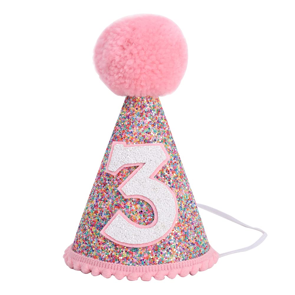 Sparkly Rainbow Cone Birthday Hat - Glitter Party Hat for Birthday Celebrations, Festive Party Decorations for Kids & Adults Birthday Parties