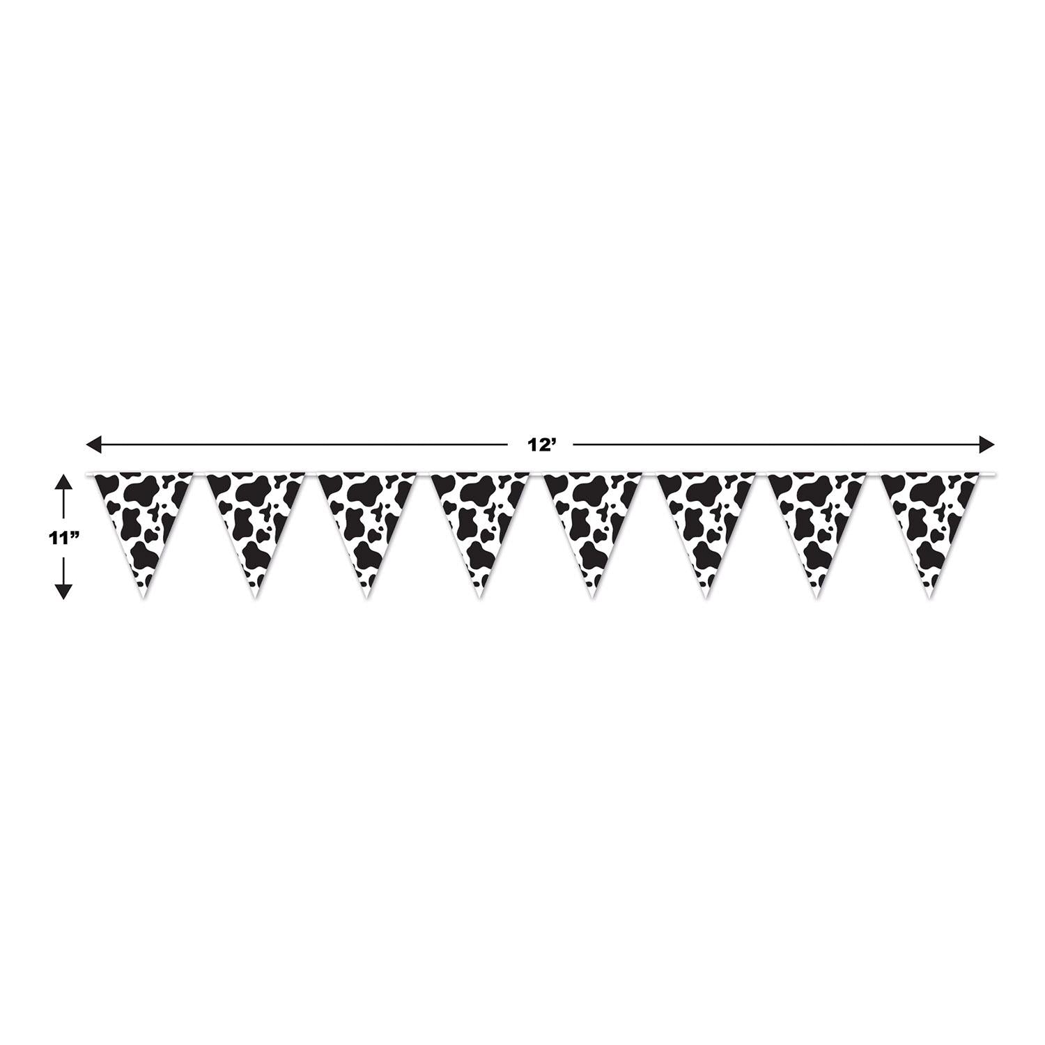 12 Pack Cow Print Pennant Banner - Farm Animal Themed Party Decorations for Birthday, Baby Shower & Western Theme Events