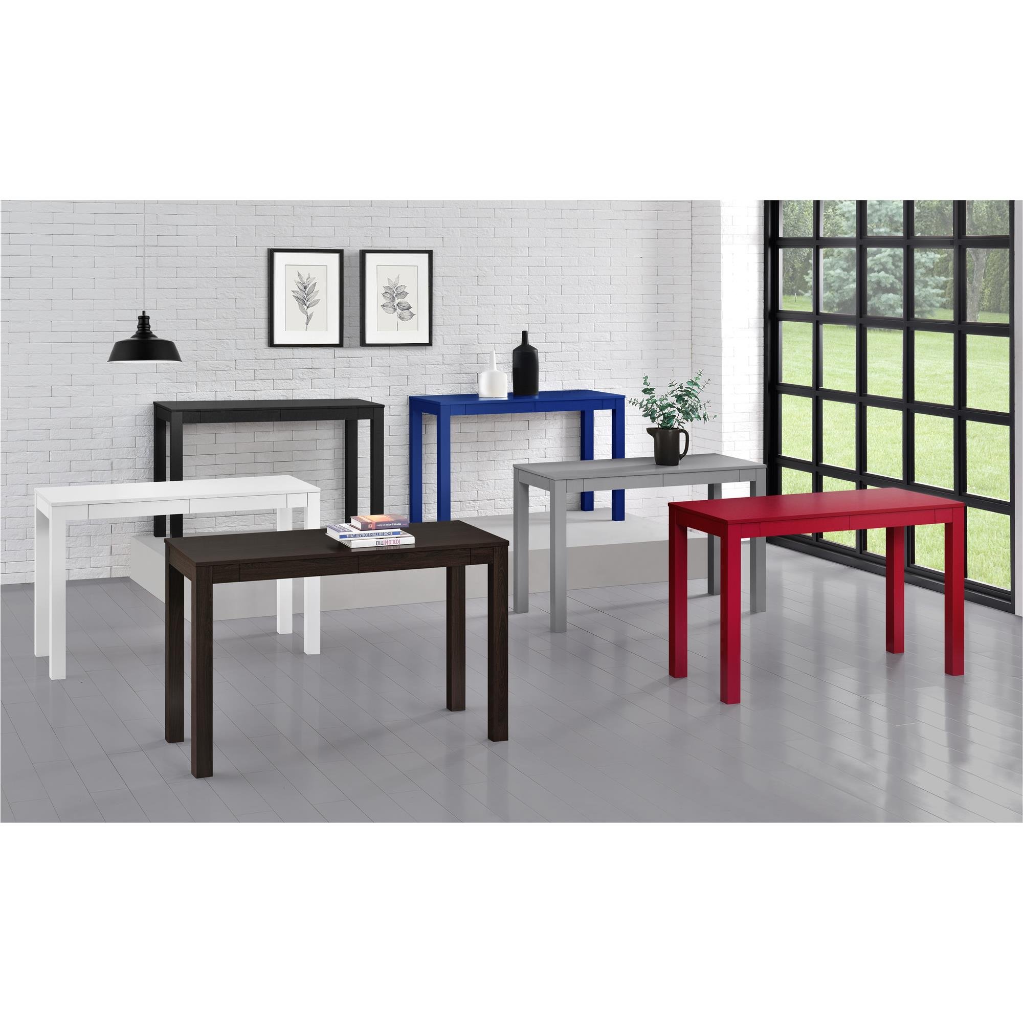 Ameriwood Home Large Parsons 2-Drawer Computer Desk, White - Modern Home Office Desk for Work & Study - Perfect for Small Spaces & Remote Work