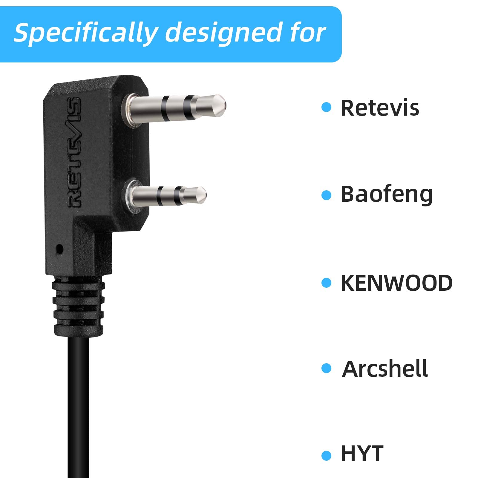 Retevis 6-Pack Two-Way Radio Headset with Microphone - Compatible with RT24, RT27, RT28, RT619, H777, RT22, RT21, Baofeng UV-5RA & 888s Walkie Talkies - Adjustable D-Shaped PTT Headset for Construction, Security, Warehouse & Outdoor Activities