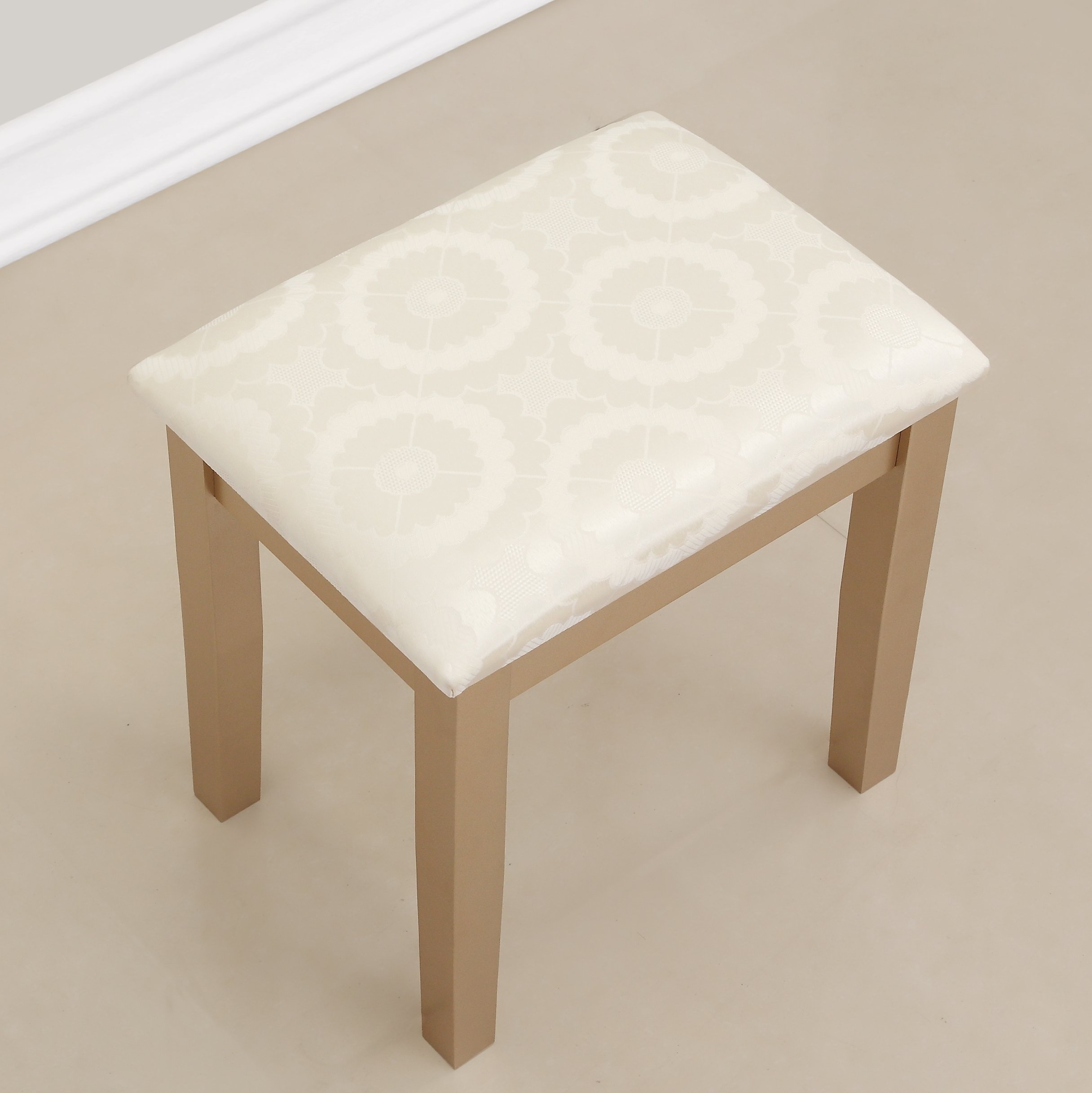 Roundhill Furniture Moniys Wood Makeup Vanity Table and Stool Set with Mirror - Gold Finish | Elegant Dressing Table for Bedroom, Bathroom & Beauty Salon