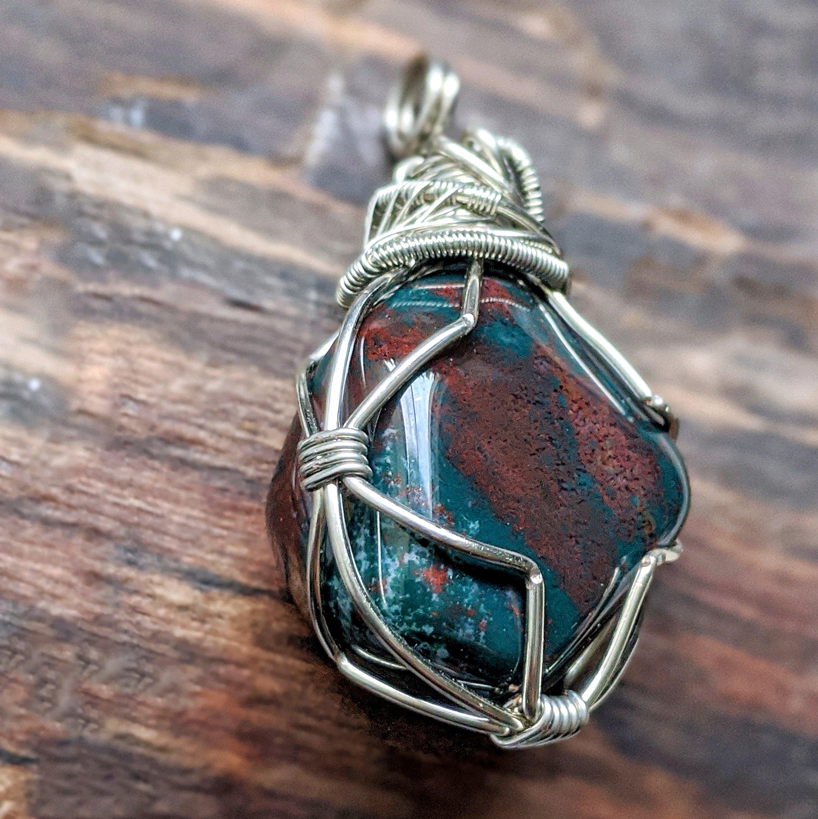 Natural Bloodstone Necklace with White Gold Plated Brass Pendant - Healing Crystal Jewelry for Women, Meditation & Energy Balancing