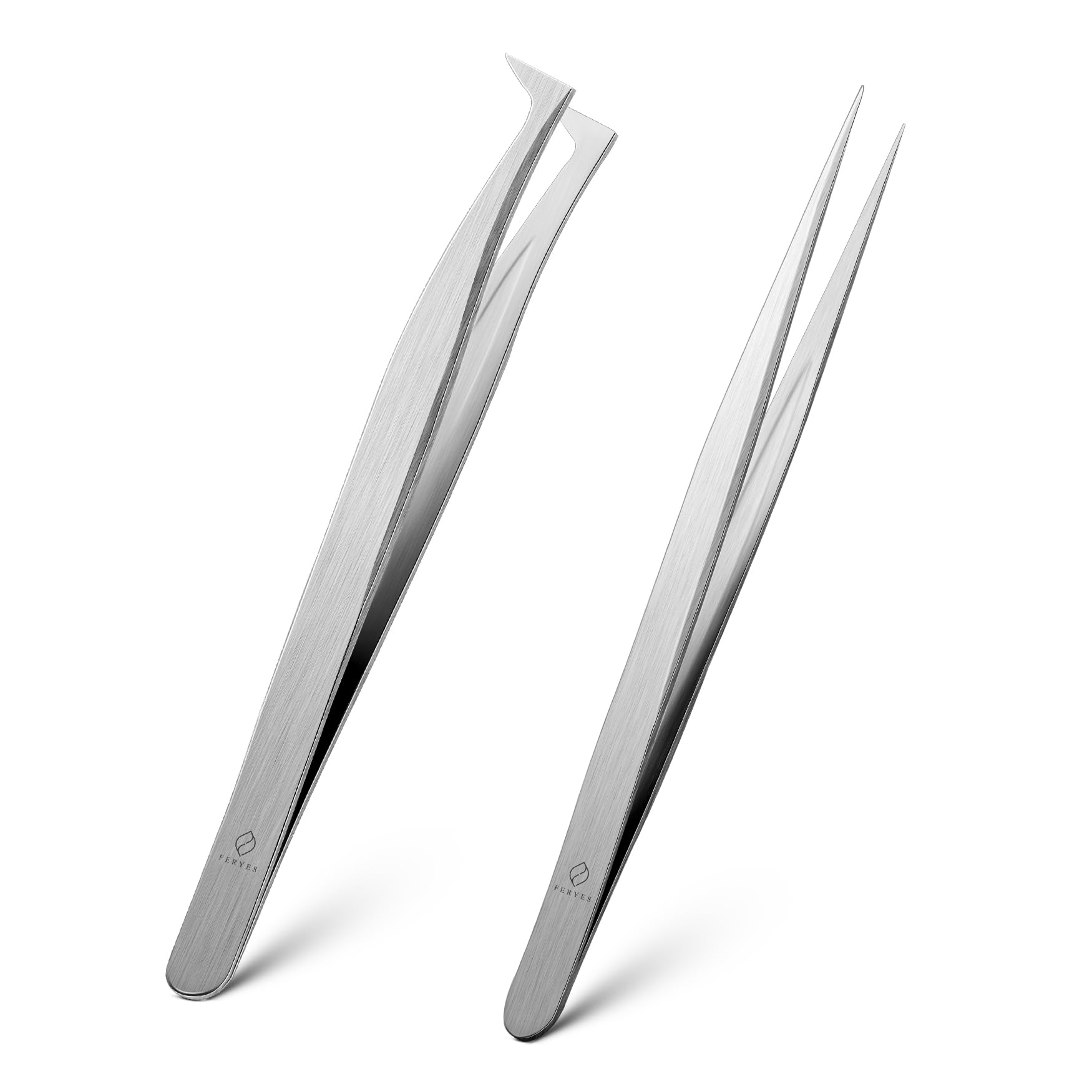 FERYES Professional Eyelash Extension Tweezers Set (2 PCS) - Straight & Curved Pointed Tip Stainless Steel Tweezers for 3D/6D Volume Mink Lash Extensions, Isolation & Application | Perfect for Salon Professionals & DIY Lash Artists at Home