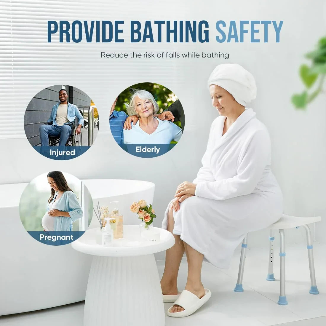 Heavy Duty 300LBS Capacity Shower Stool - Non-Slip Bath Seat for Elderly & Disabled - Perfect for Bathroom Safety & Relaxation