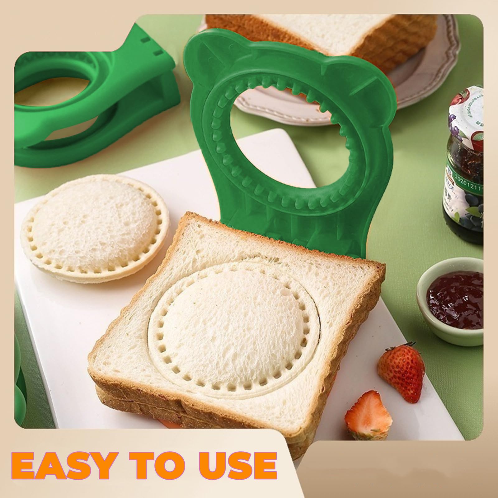 Stainless Steel Sandwich Cutter and Sealer - Crustless Sandwich Maker for Kids Lunch Box, Pocket Sandwiches, Uncrustables & Bento Box - Perfect for School Lunches, Picnics and On-the-Go Meals (Green)