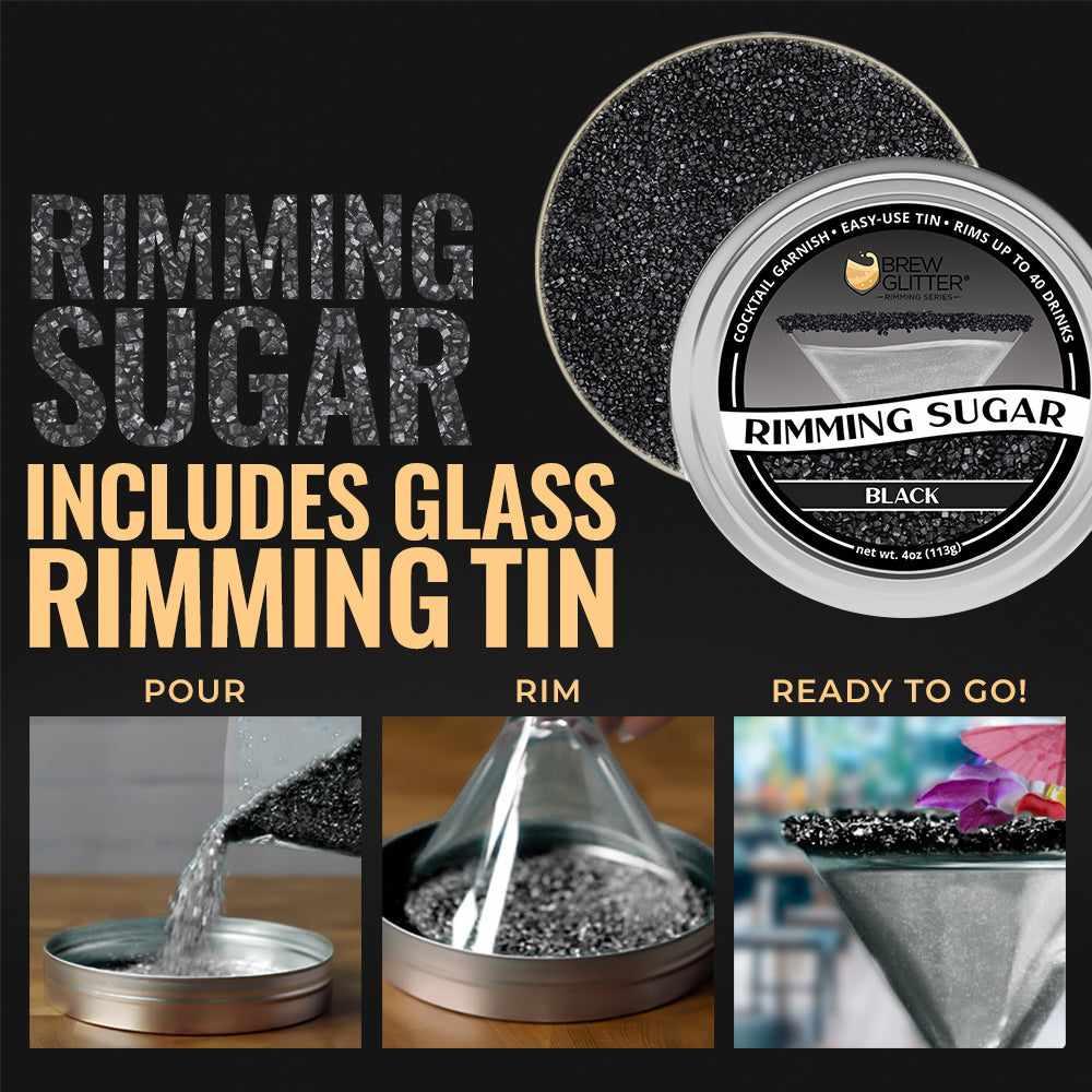 Premium Black Cocktail Rimming Sugar - Private Label (48 Units/Case) - Perfect for Margaritas, Cocktails & Drink Garnishing at Bars, Parties & Home Mixology