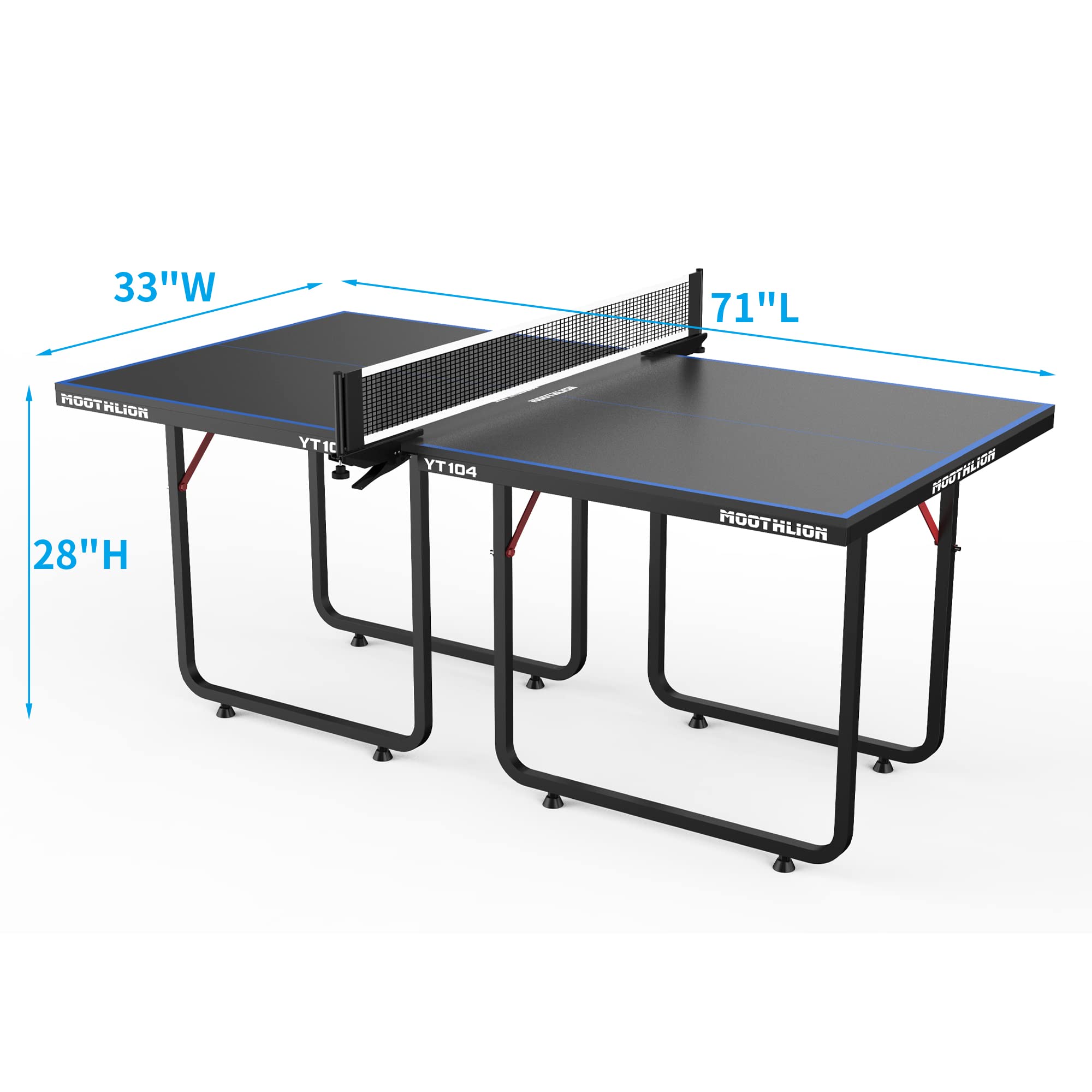 Mid-Size Foldable Indoor/Outdoor Table Tennis Table with Quick Clamp Ping Pong Net & Post Set - Black & Blue | Perfect for Home, Office, Gym & Backyard Games