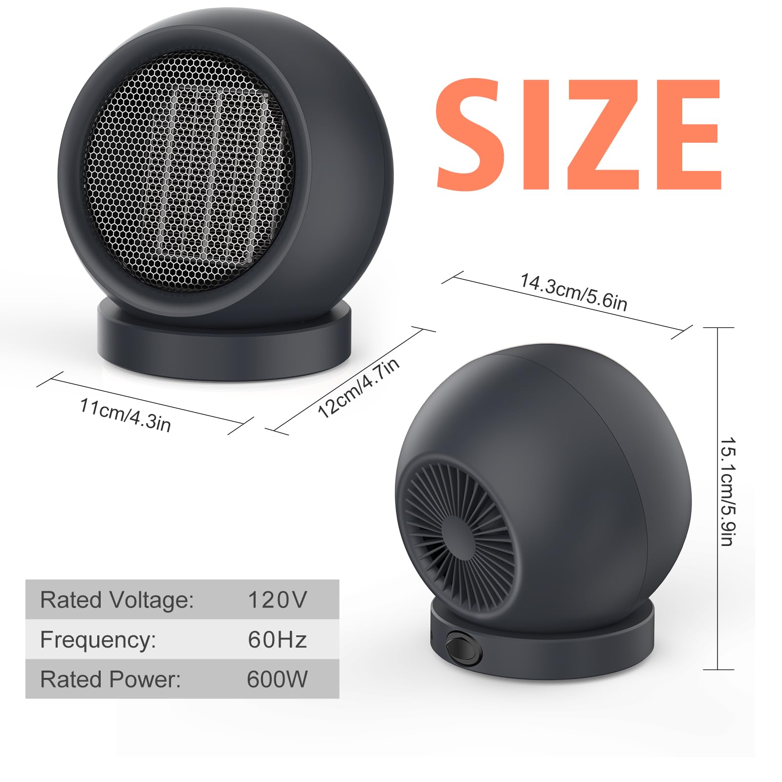 PTC Ceramic Space Heater - 1500W High Output Electric Heater Fan with Adjustable Thermostat for Home, Bedroom, Office - Quiet & Energy Efficient Indoor Heating Solution (Dark Grey) | Perfect for Winter Warmth & Small Room Heating