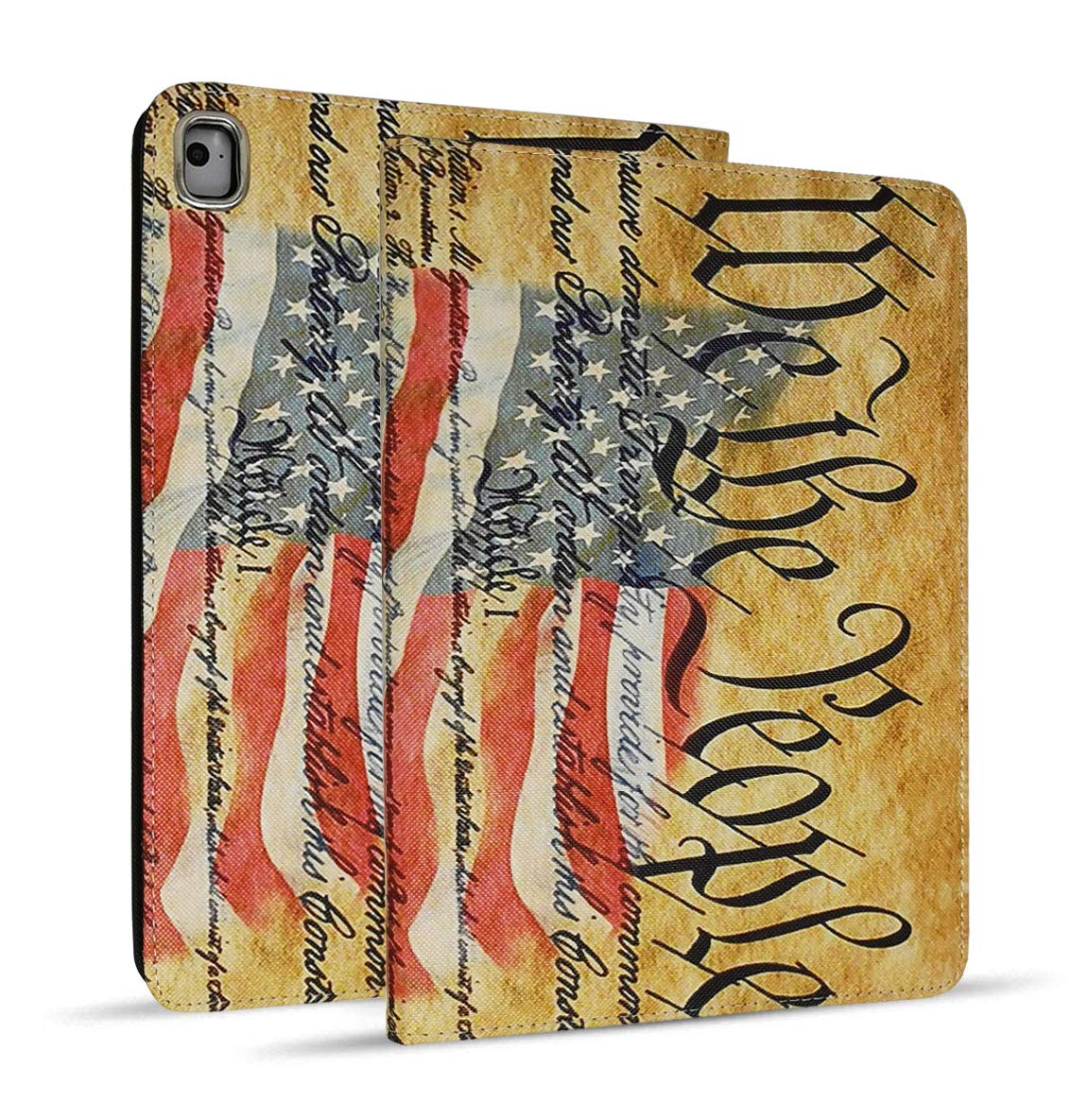 Premium Leather iPad Case for iPad 9.7 (2018/2017), iPad Air 2, iPad Air & Pro 9.7 - Protective Smart Cover with Auto Wake/Sleep & Adjustable Stand | Patriotic American Flag Constitution Design | Perfect for Work, Travel & Home Use