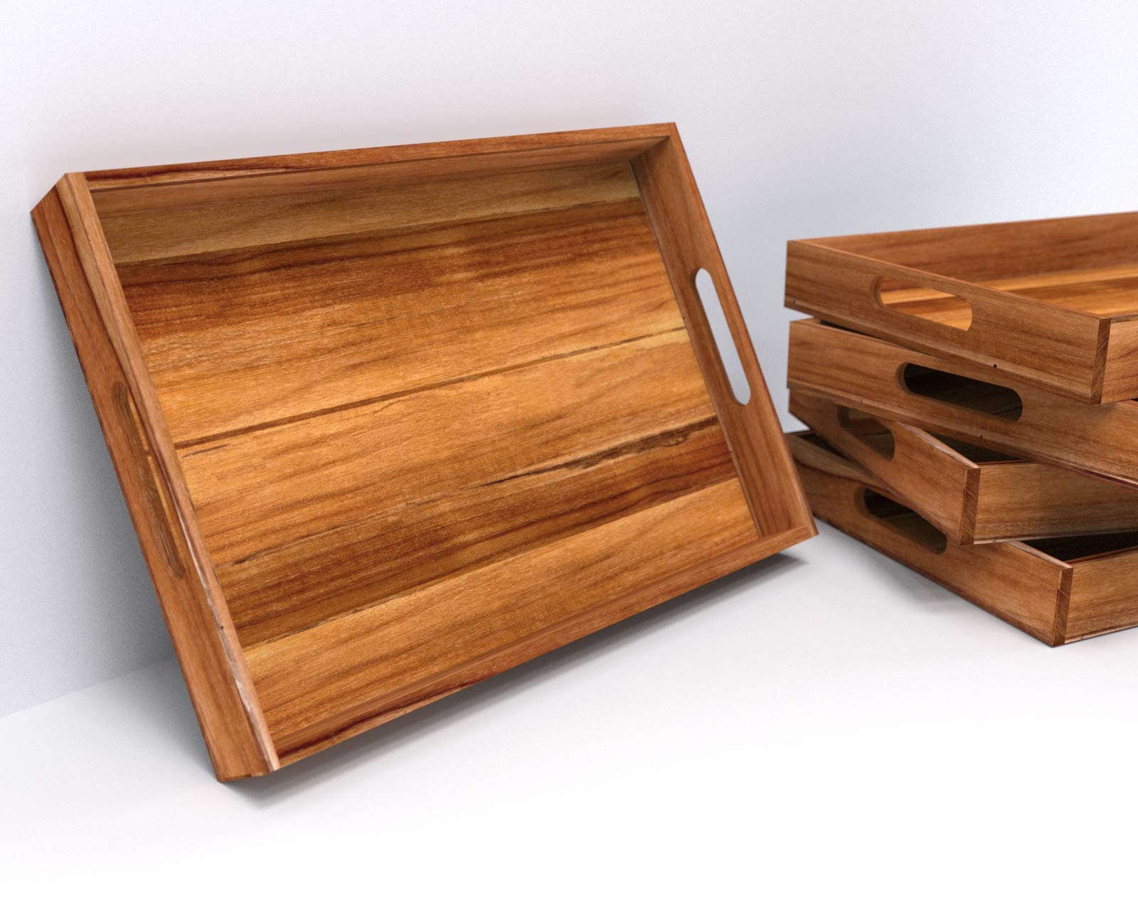 Handcrafted Teak Wood Serving Tray with Handles - Elegant Housewarming, Kitchen & Baking Gift for Women - Perfect for Entertaining, Breakfast in Bed & Home Decor