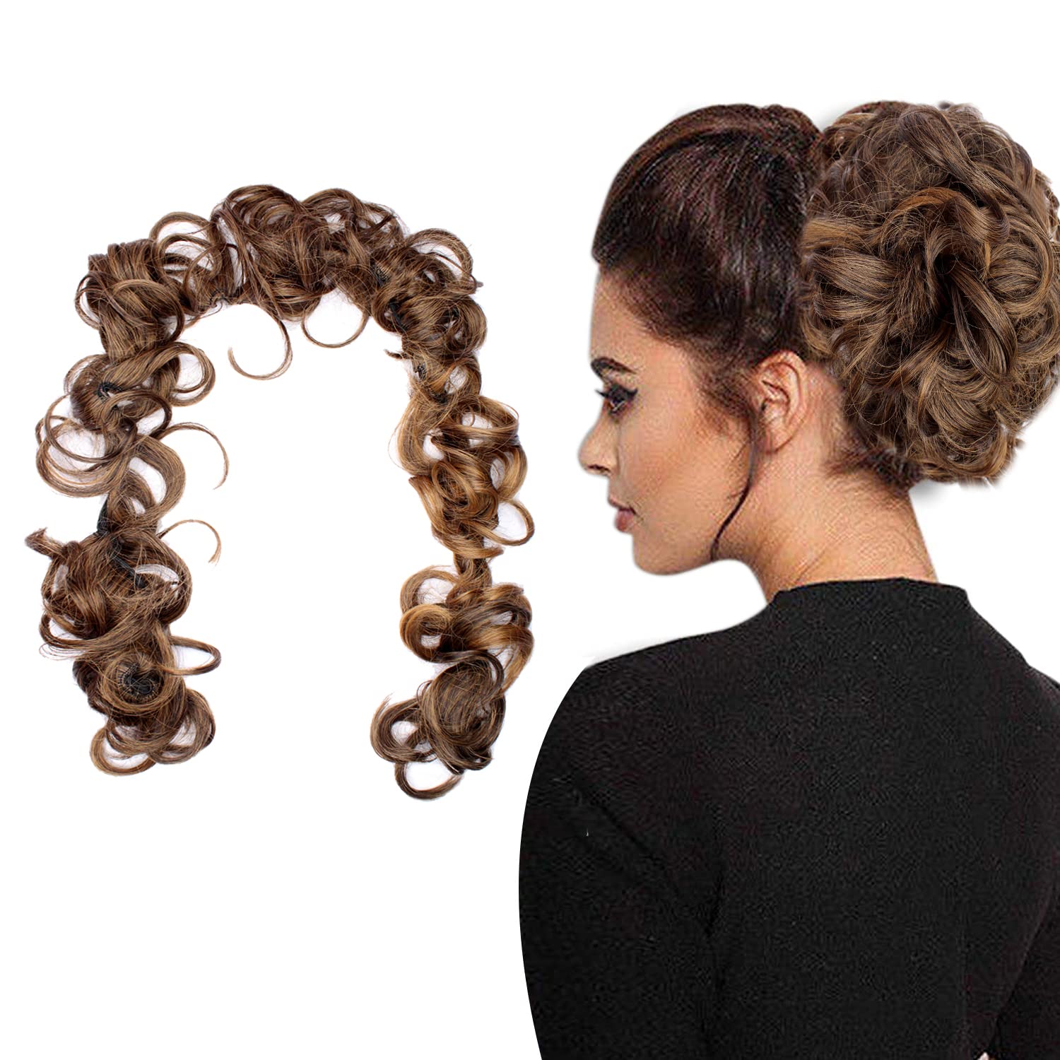 Kabello Messy Curly Hair Clip-in Frill Extension - Instant Hairstyle with Golden Highlights | Perfect for Cosplay, Parties & Everyday Glam