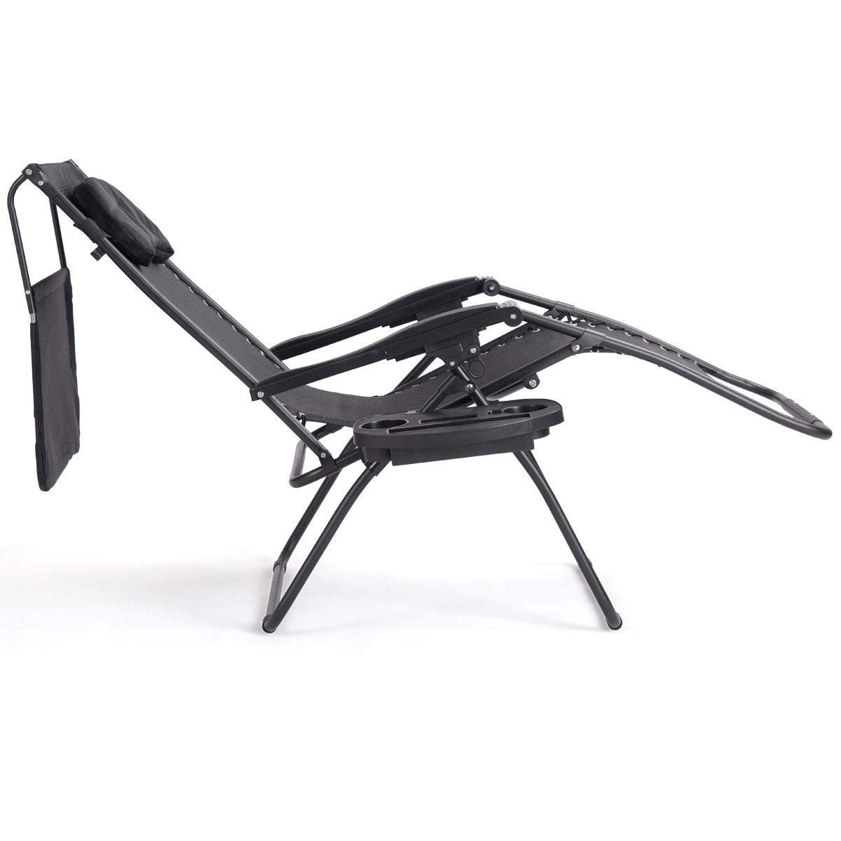 Premium Zero Gravity Folding Recliner Lounge Chair with Adjustable Shade Canopy & Magazine Cup Holder - Portable Outdoor Patio, Beach, Camping, Poolside Relaxation Chair (Black)
