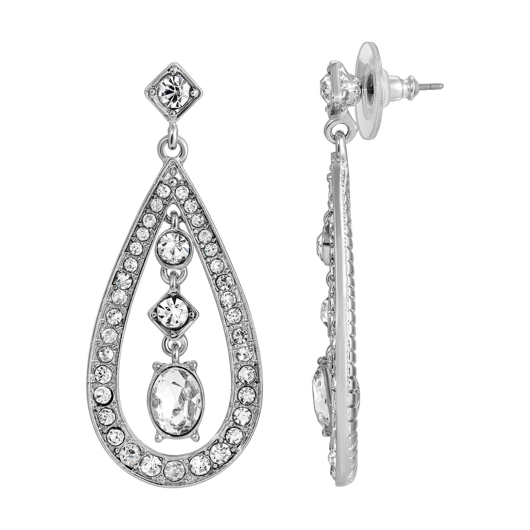 1928 Jewelry Crystal Caged Mixed Shapes Drop Earrings - Vintage Style Dangle Earrings for Women, Perfect for Parties, Weddings & Special Occasions
