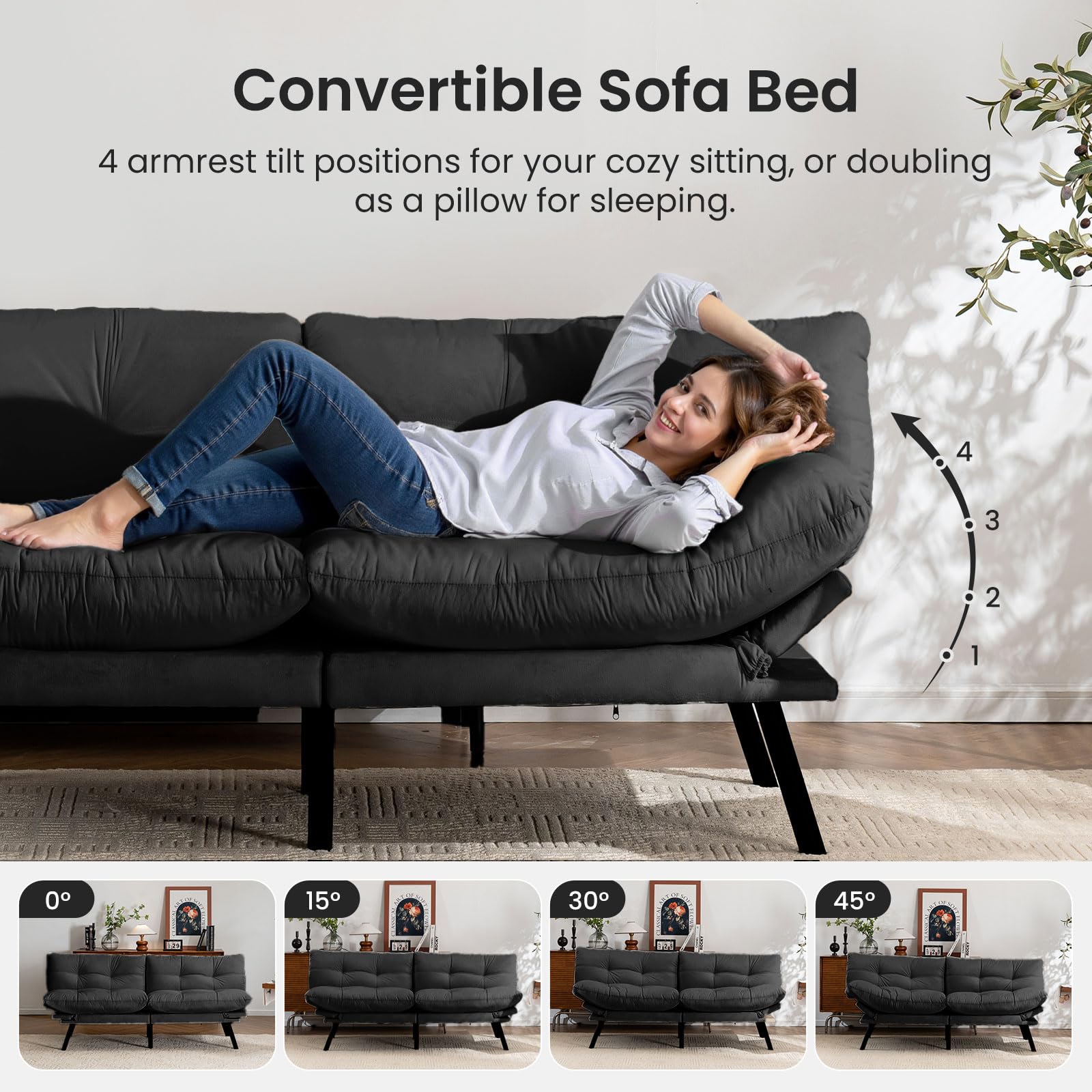 Velvet Convertible Futon Sofa Bed - 71