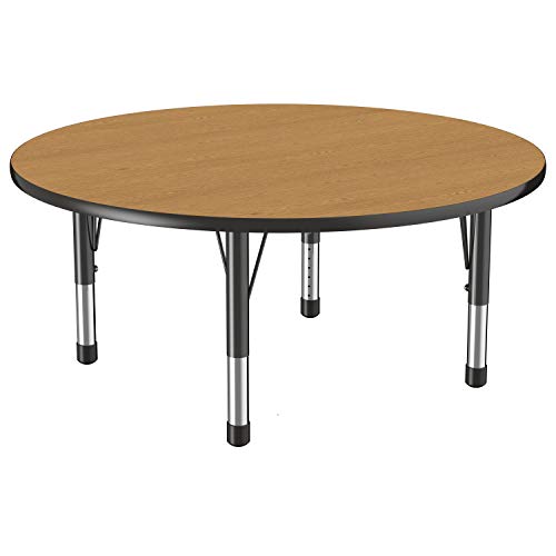 Adjustable Height Kids Activity Table 48 Inch - Round School & Classroom Table for Toddlers with Oak Top & Black Edge - Perfect for Preschool, Daycare & Home Learning
