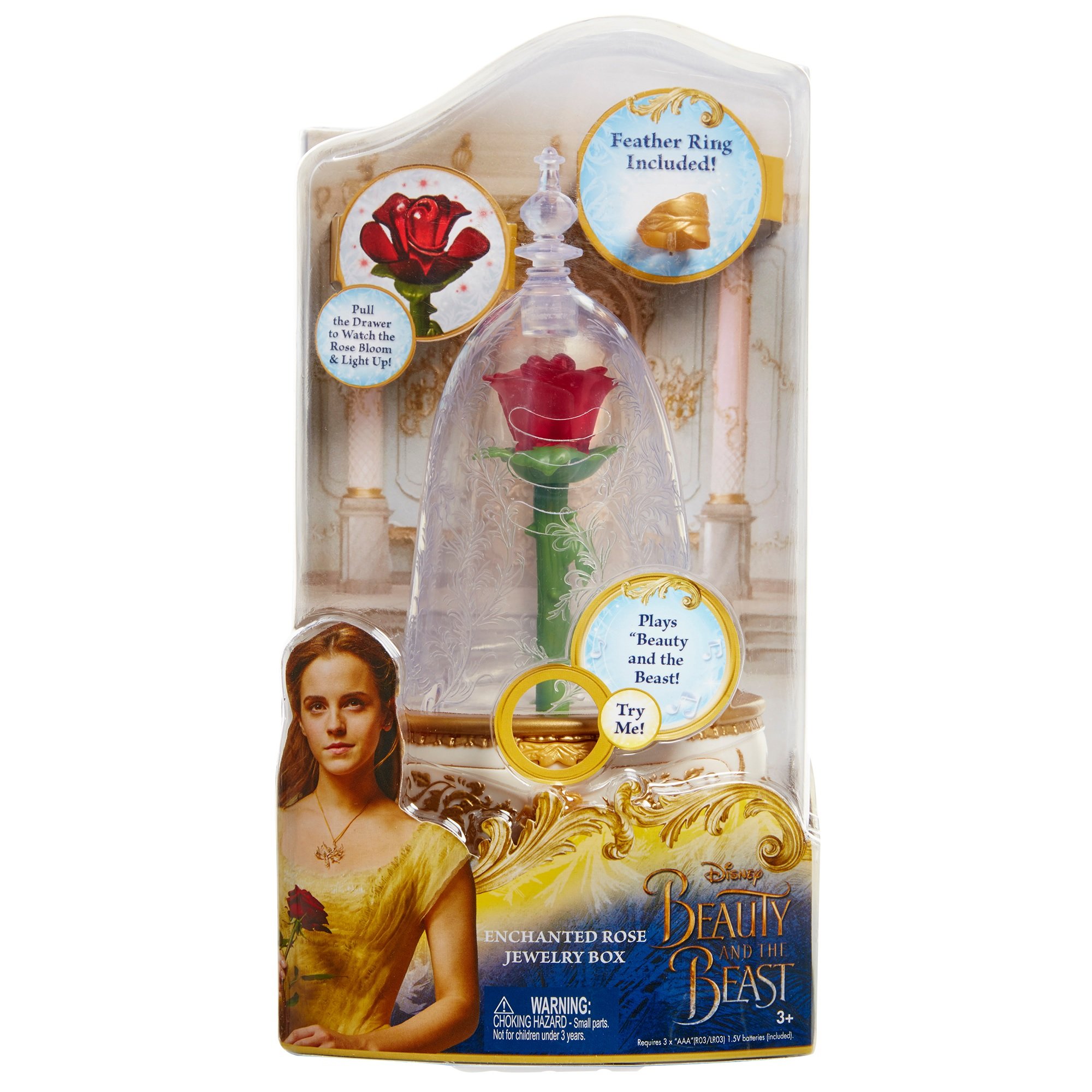 Disney Beauty and The Beast Live Action Enchanted Rose Jewelry Box - Musical Jewelry Storage for Girls, Kids Room Decor, Birthday Gift, Disney Princess Collection (Perfect for Bedroom Decor, Gift Giving, Disney Fans)