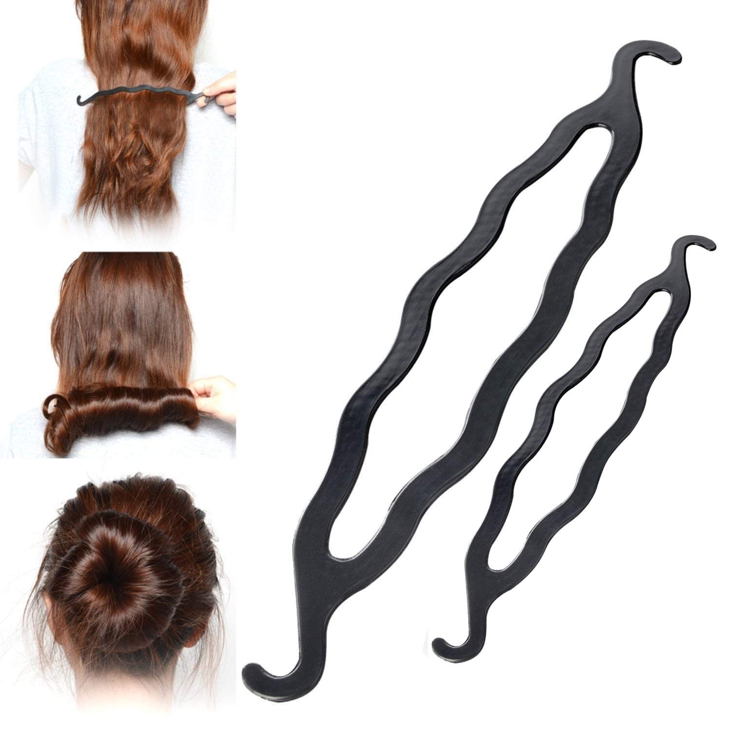 GuruEmbellish Set of 2 Small/Medium Hair Bun Makers - Black Hair Styling Clips for Women & Girls | Perfect for Updos, Ponytails & Everyday Hairstyles